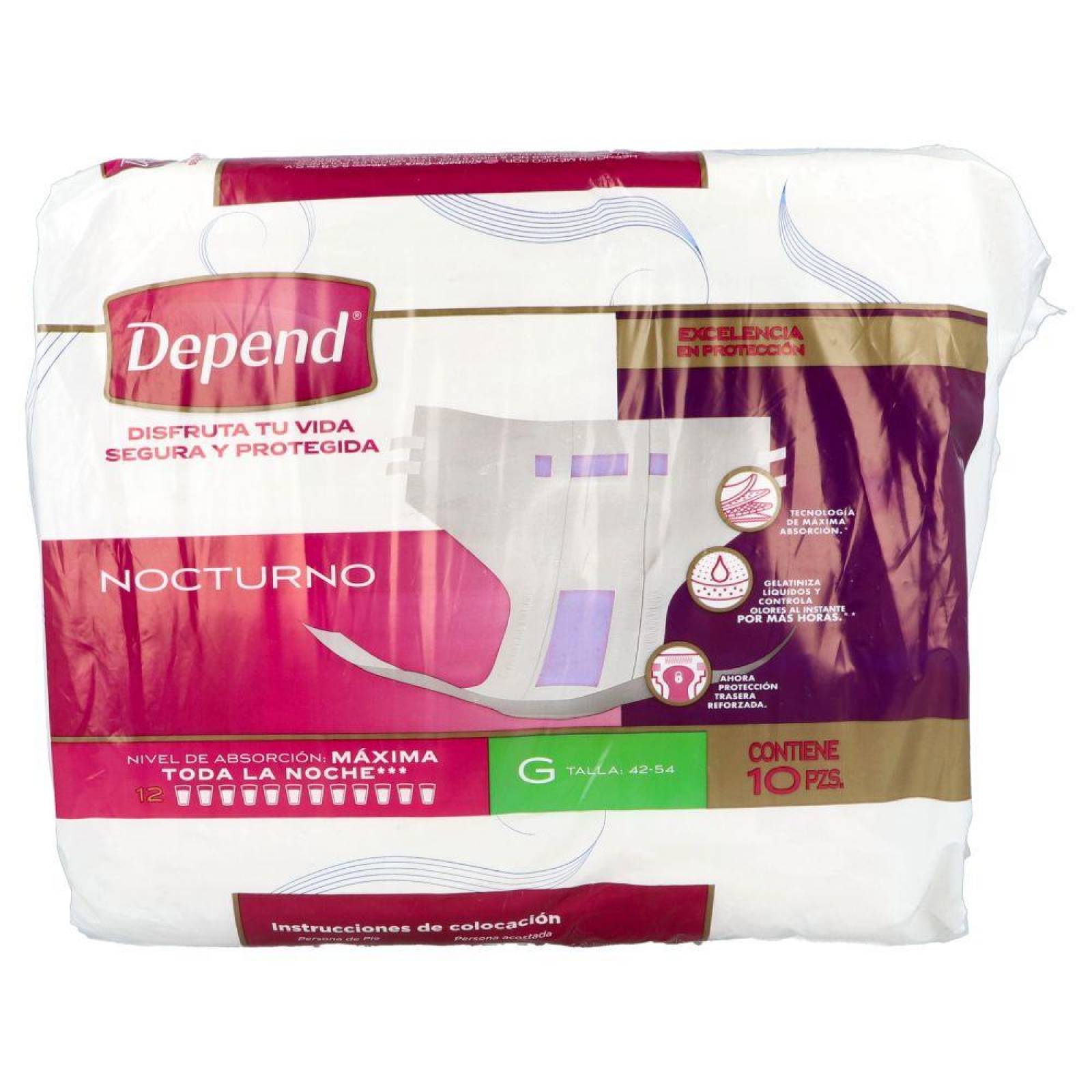 Pañal Depend Nocturno Grande 10 Pzas 