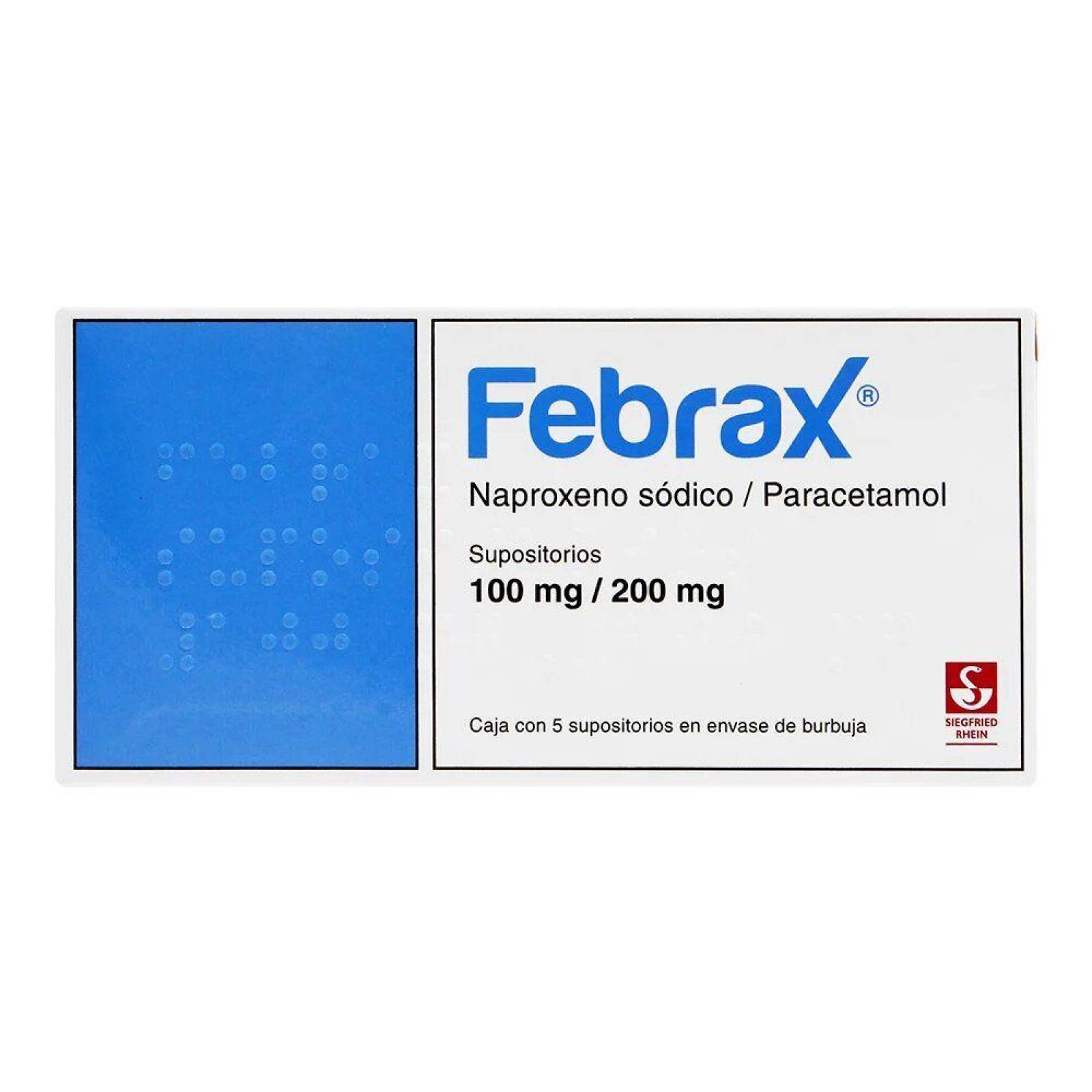 Febrax Pediátrico 100 mg / 200 mg Caja Con 5 Supositorios 