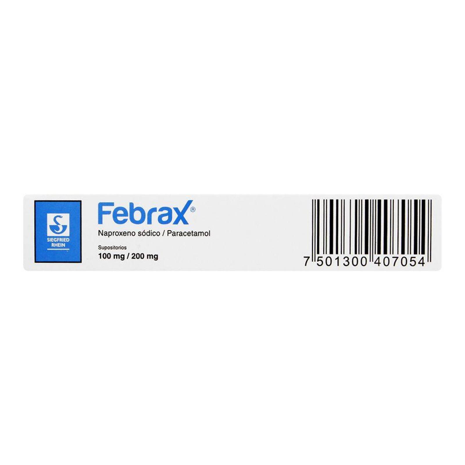 Febrax Pediátrico 100 mg / 200 mg Caja Con 5 Supositorios 