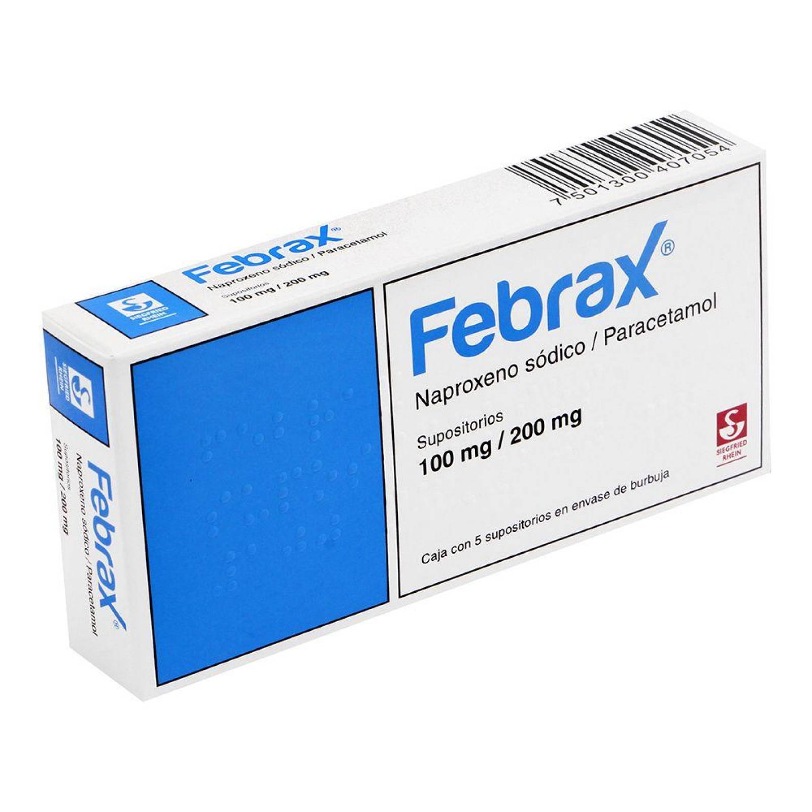 Febrax Pediátrico 100 mg / 200 mg Caja Con 5 Supositorios 