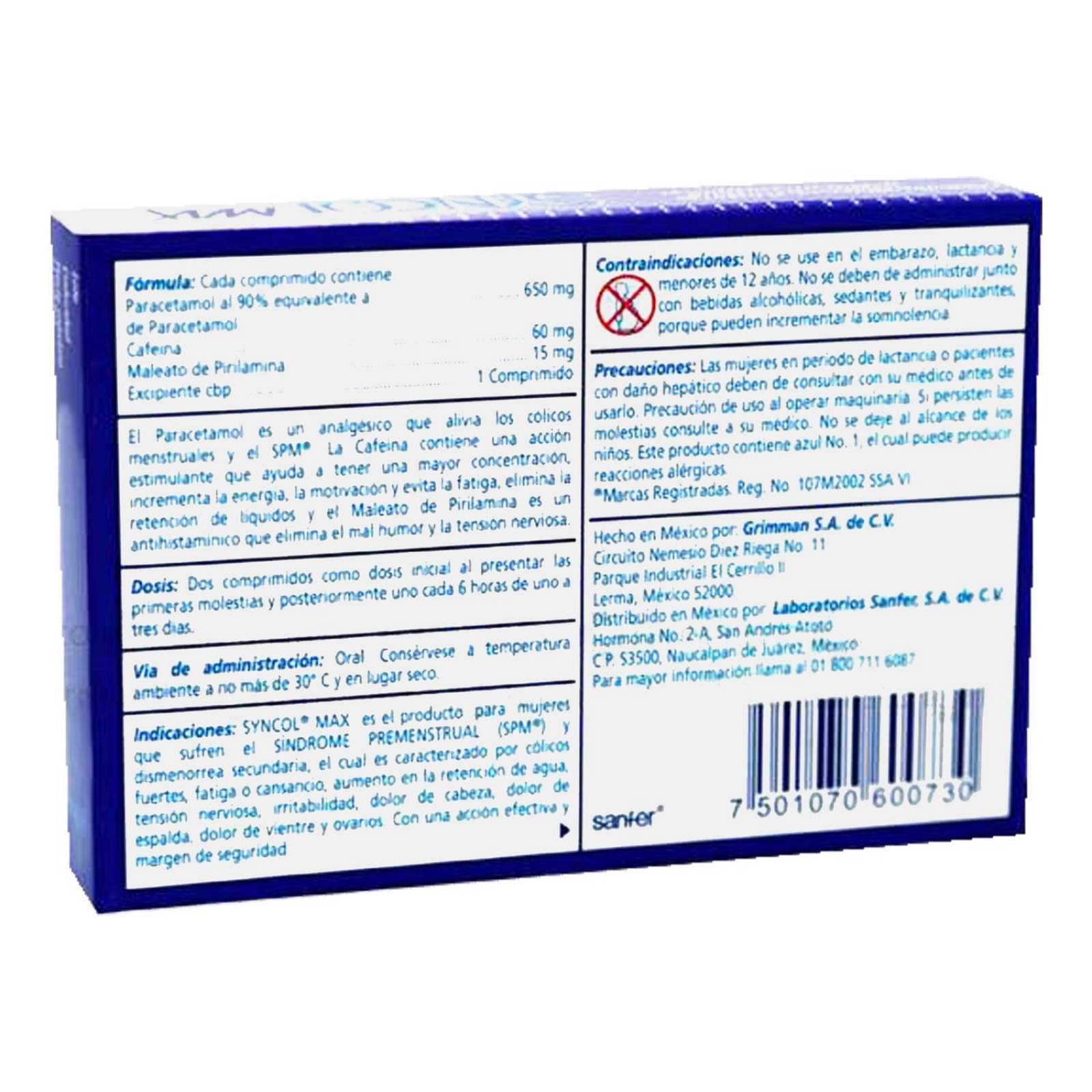 Syncol Max 650 mg/60 mg/15 mg Caja Con 12 Comprimidos 