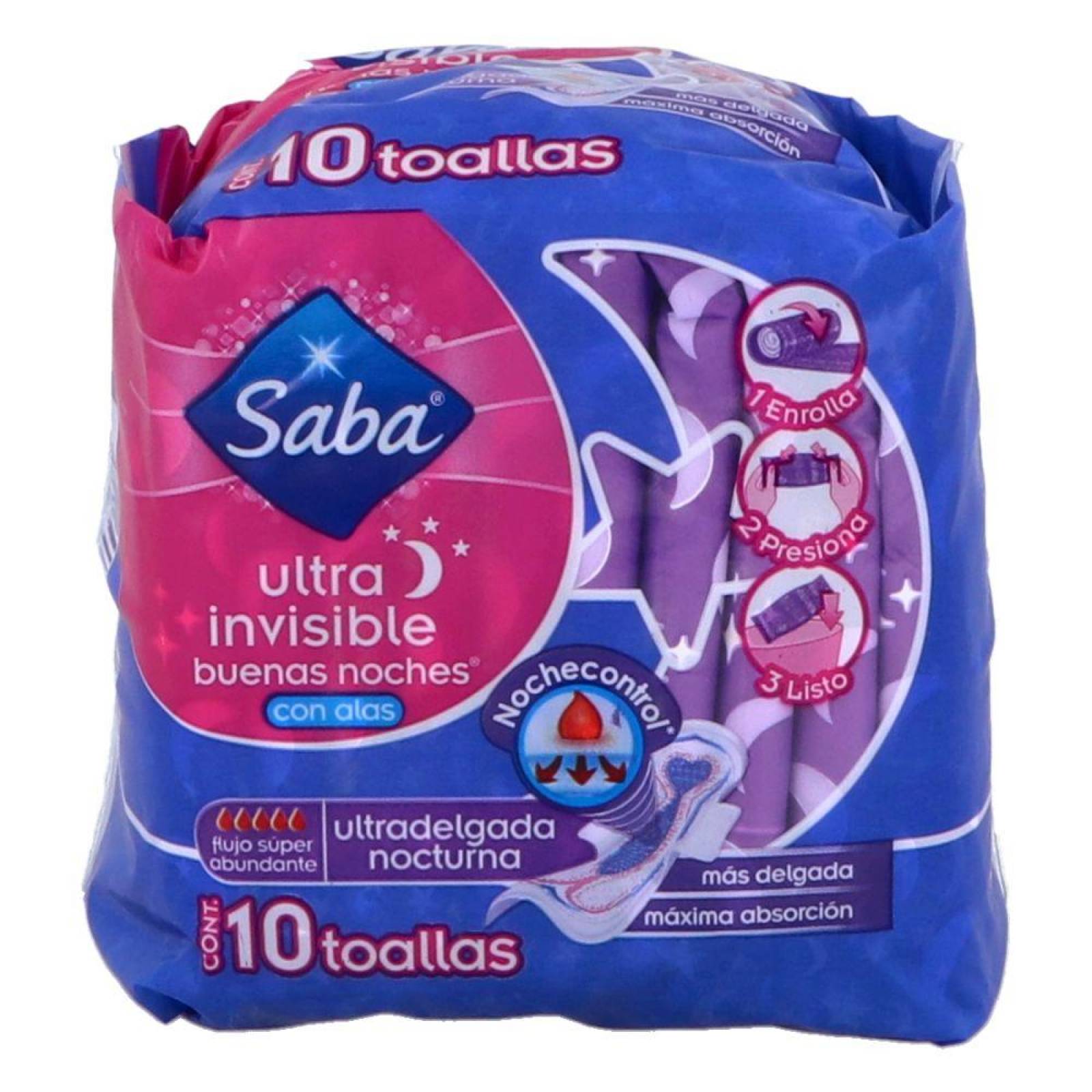 Saba Ultra Invisible Con Alas Paquete Con 10 Toallas 