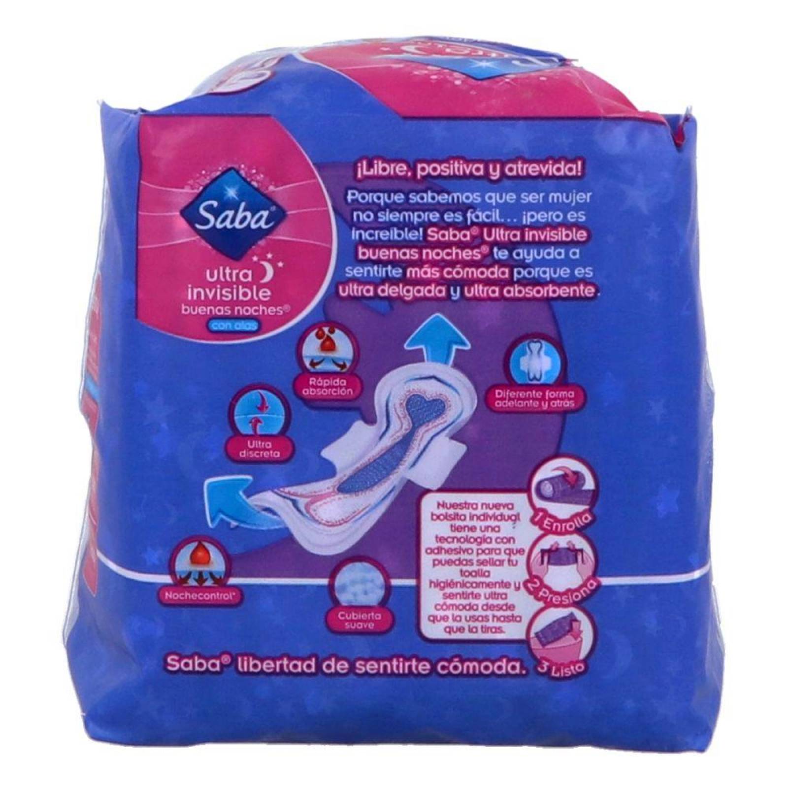 Saba Ultra Invisible Con Alas Paquete Con 10 Toallas 