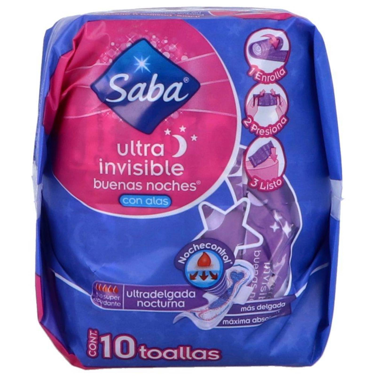 Saba Ultra Invisible Con Alas Paquete Con 10 Toallas 