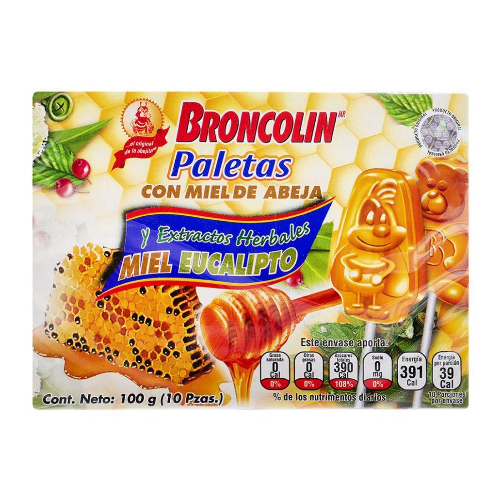 Broncolin Paletas 100 g Miel-Eucalipto Caja Con 10 Piezas 
