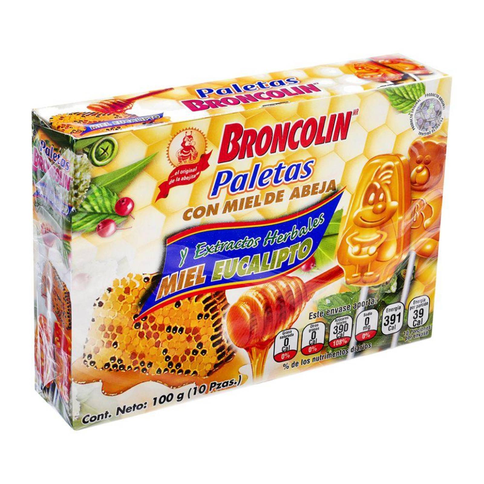 Broncolin Paletas 100 g Miel-Eucalipto Caja Con 10 Piezas 