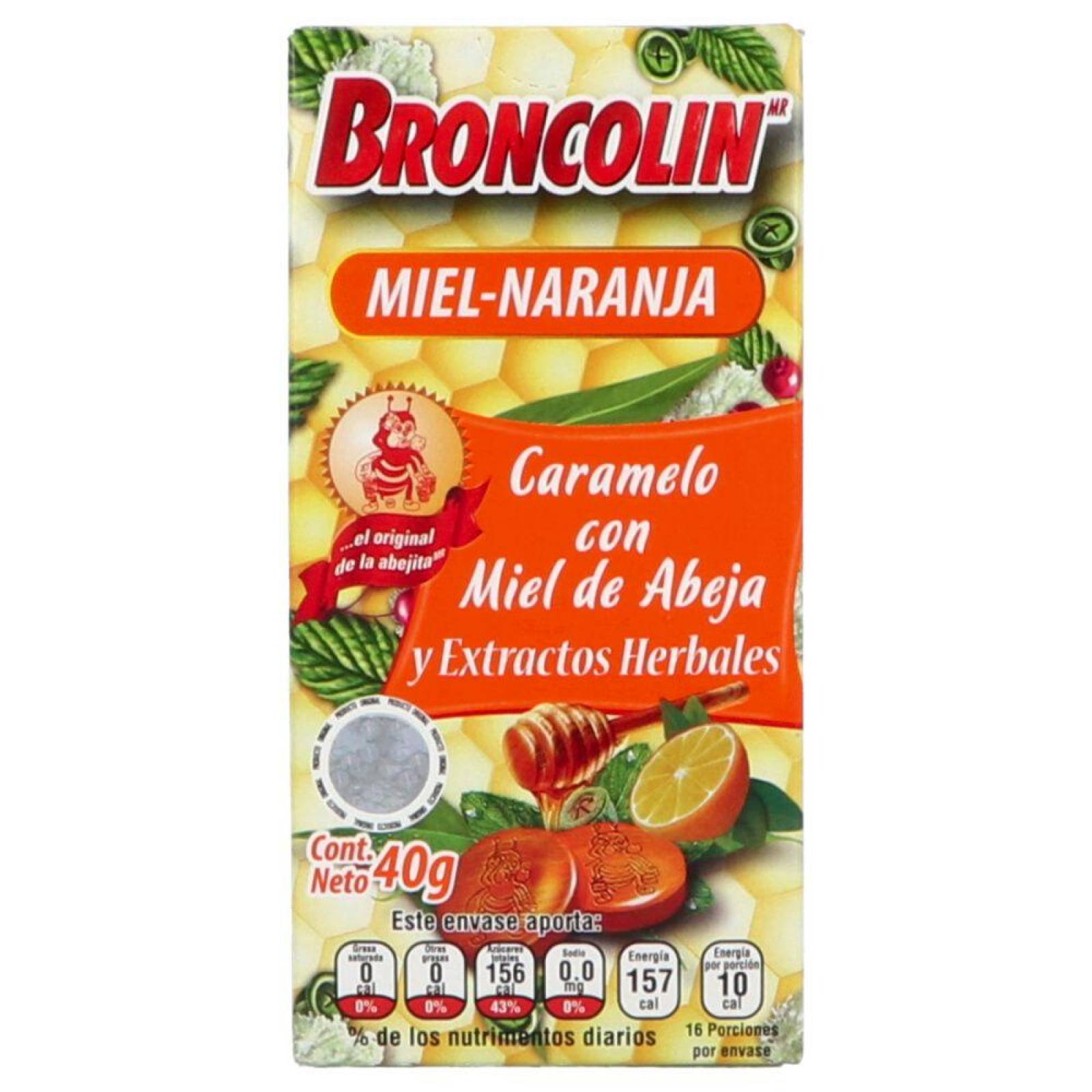 Broncolin Miel-Naranja 40g Caramelo Con Miel De Abeja Y Extractos Herbales 