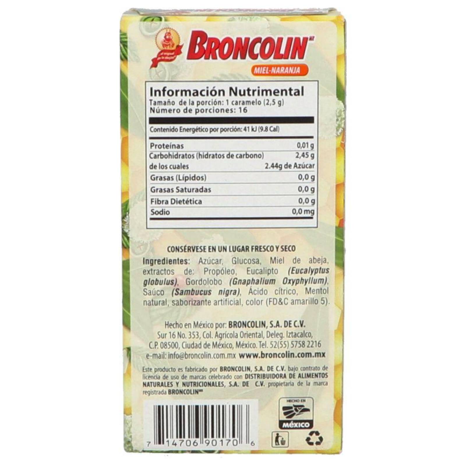 Broncolin Miel-Naranja 40g Caramelo Con Miel De Abeja Y Extractos Herbales 