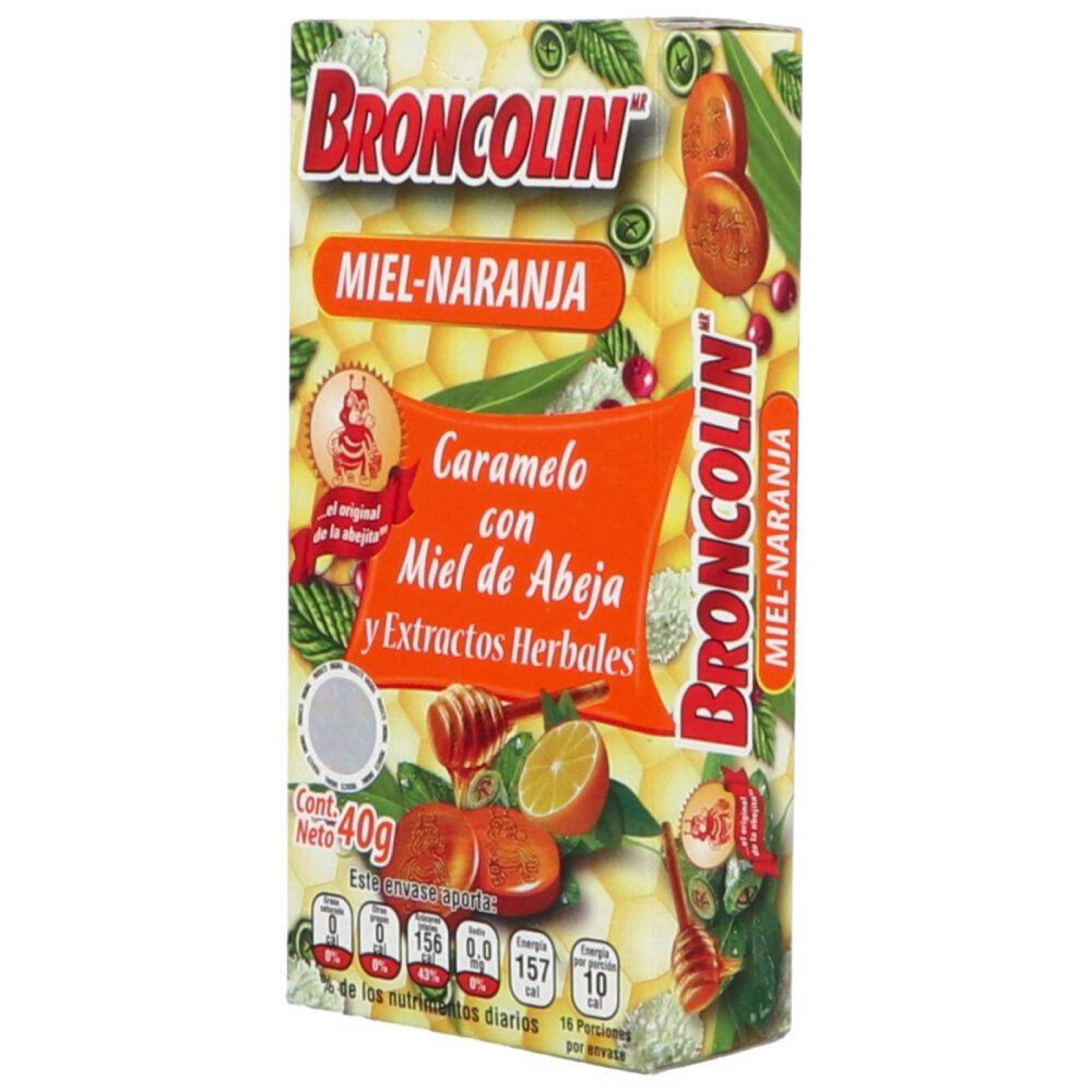 Broncolin Miel-Naranja 40g Caramelo Con Miel De Abeja Y Extractos Herbales 