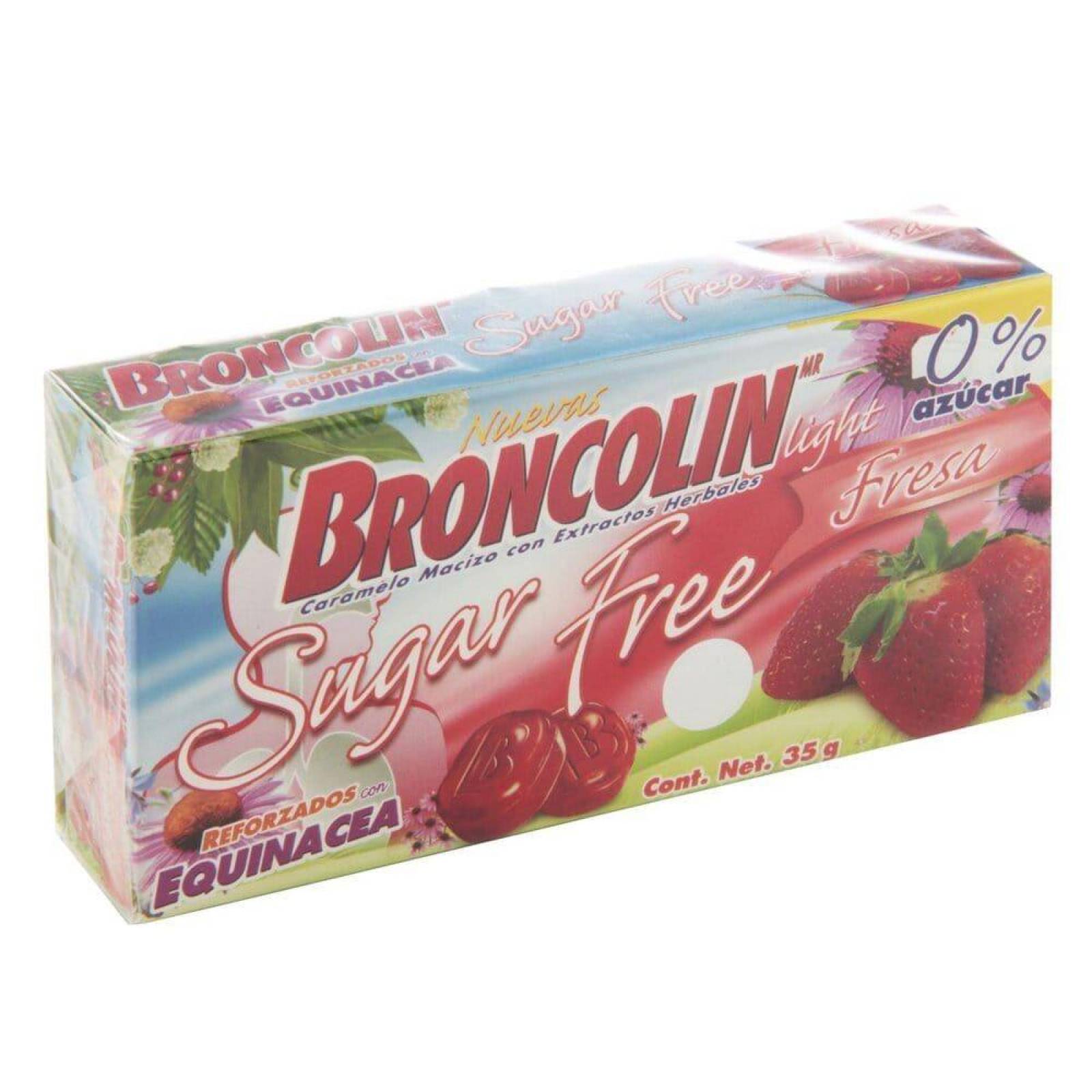 Broncolin Sugar Free Con Extractos Herbales Sabor Fresa Caja Con 35g 