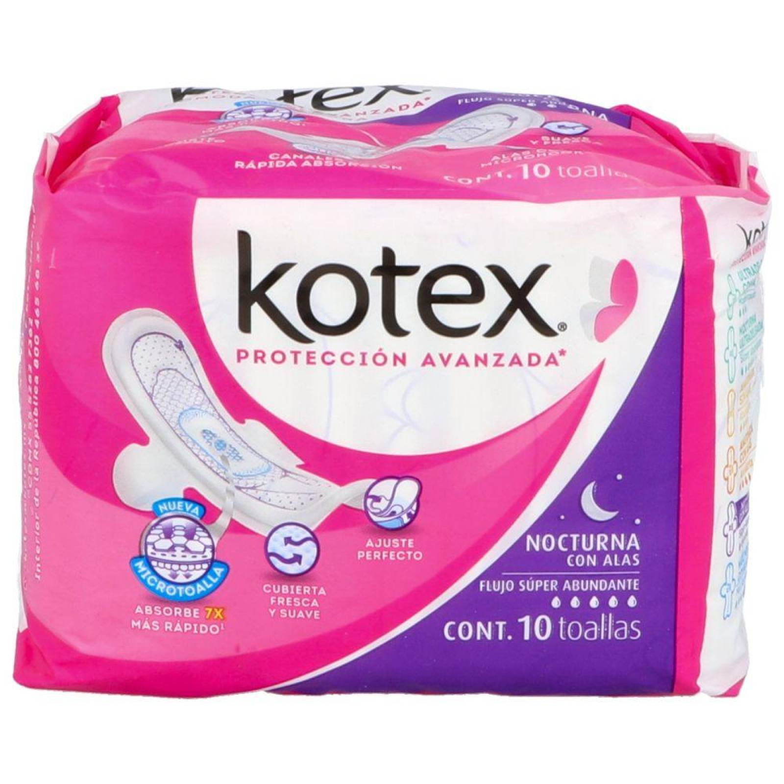 Kotex Natural Flex Toalla Nocturna Con Alas Paquete Con 10 Piezas y 2 Gratis 