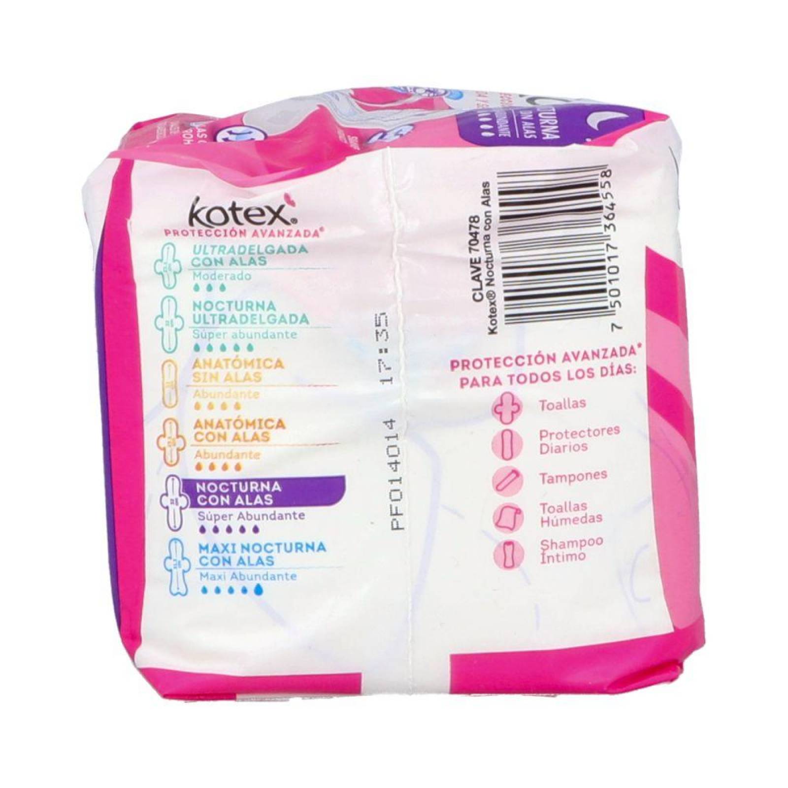 Kotex Natural Flex Toalla Nocturna Con Alas Paquete Con 10 Piezas y 2 Gratis 