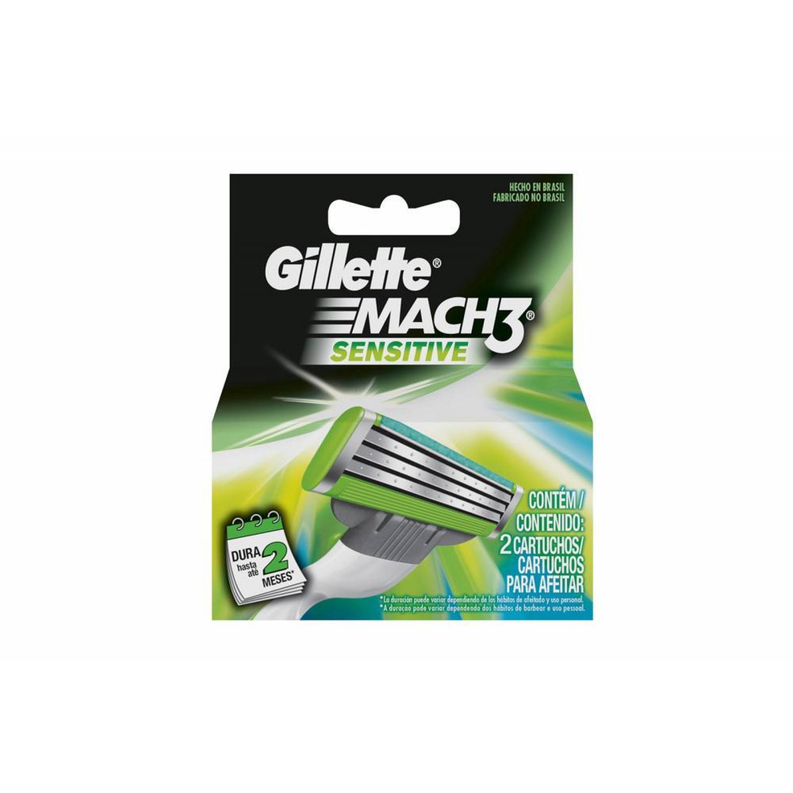 Repuesto Máquina Para Afeitar Gillette Mach 3 Sensitive Caja Con 2 Cartuchos 