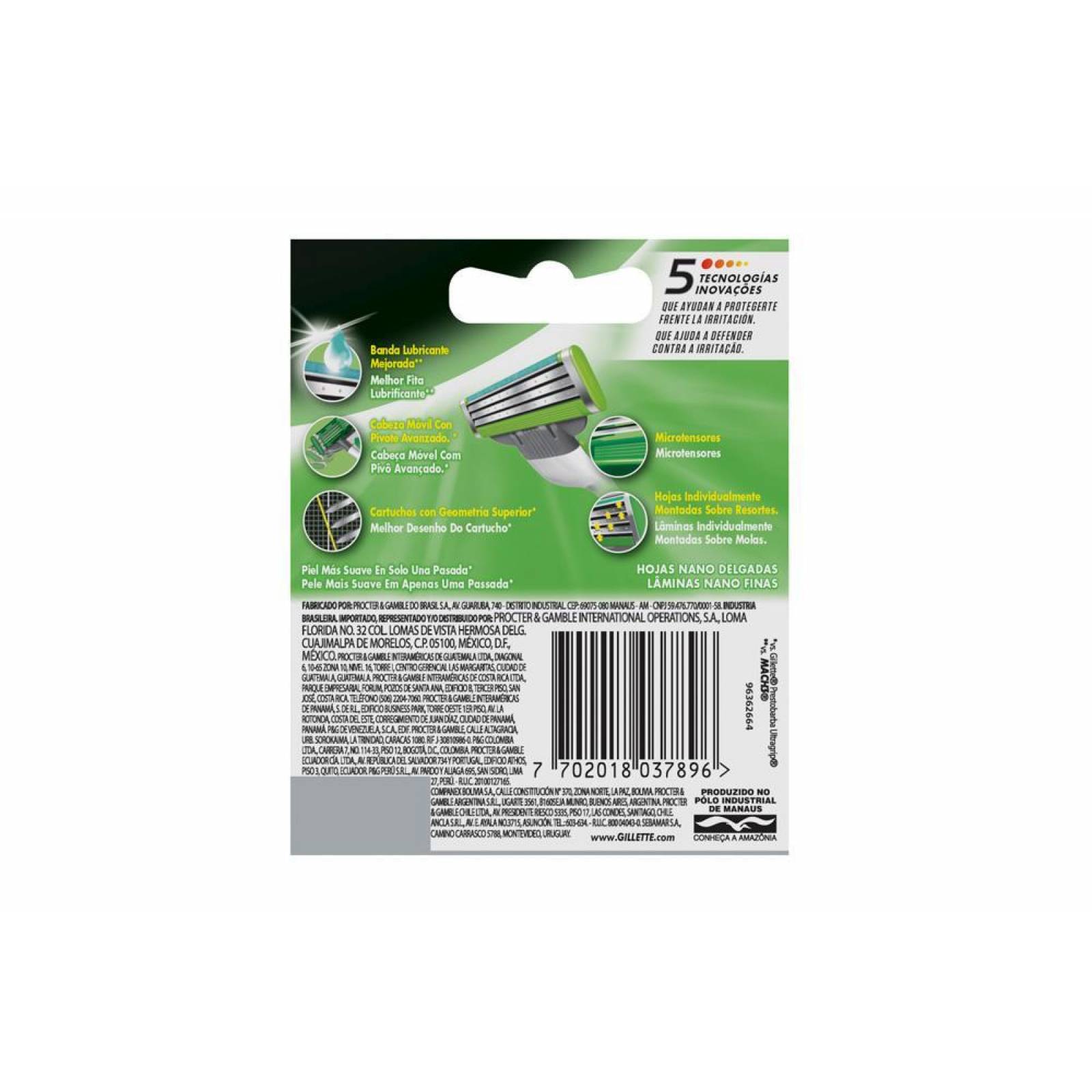 Repuesto Máquina Para Afeitar Gillette Mach 3 Sensitive Caja Con 2 Cartuchos 