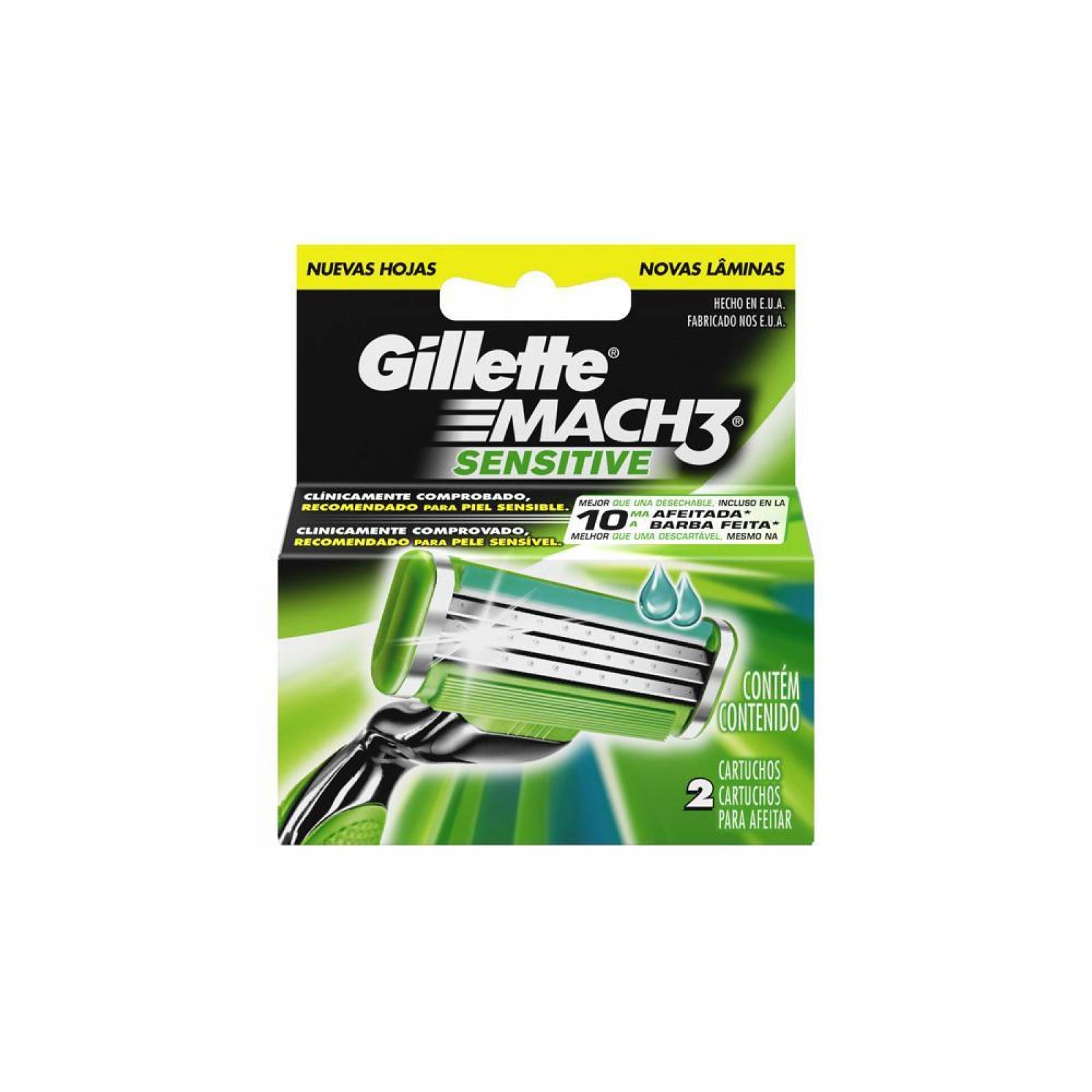 Repuesto Máquina Para Afeitar Gillette Mach 3 Sensitive Caja Con 2 Cartuchos 