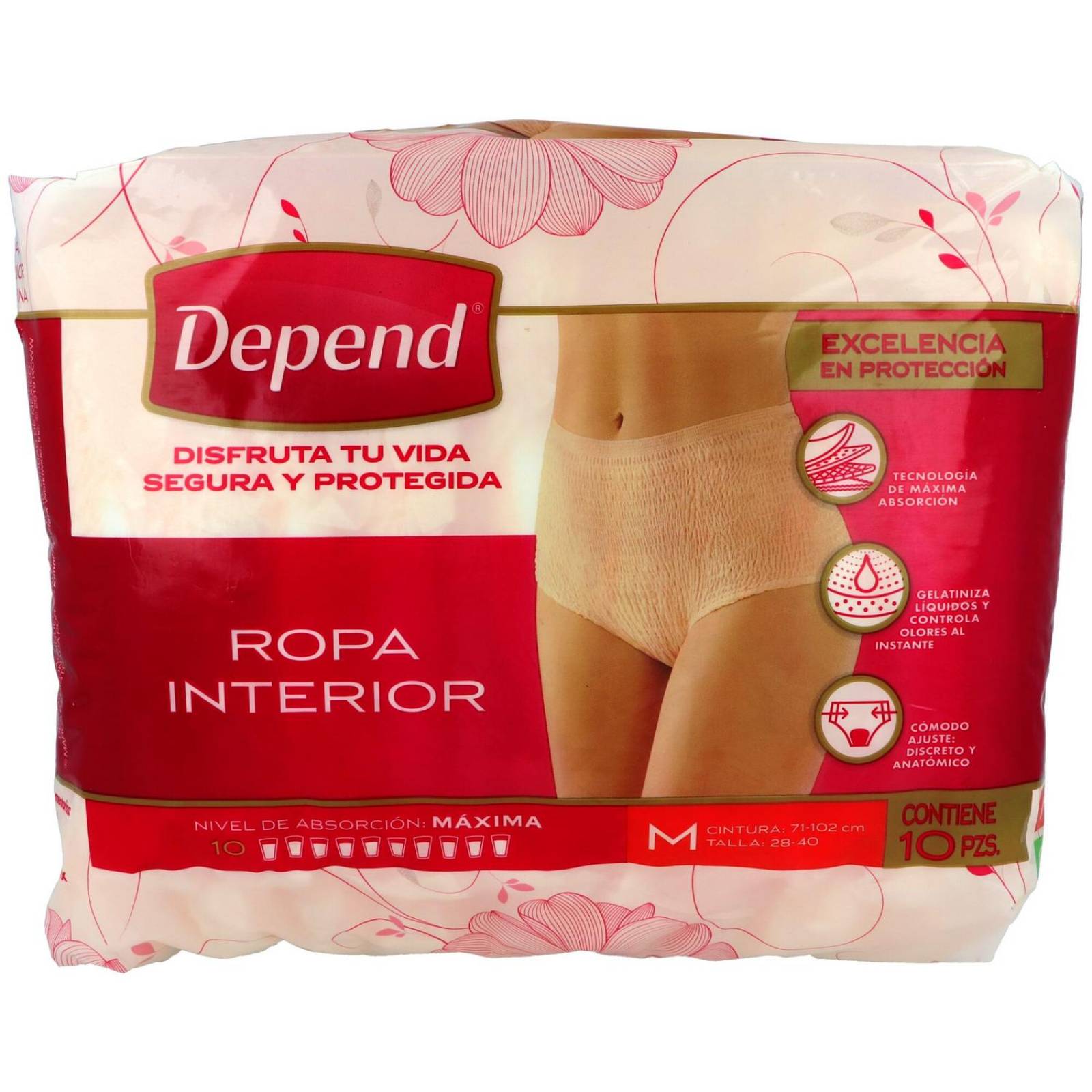 Depend Ropa Interior Mujer Mediano Talla 28-40 Empaque Con 10 Piezas 