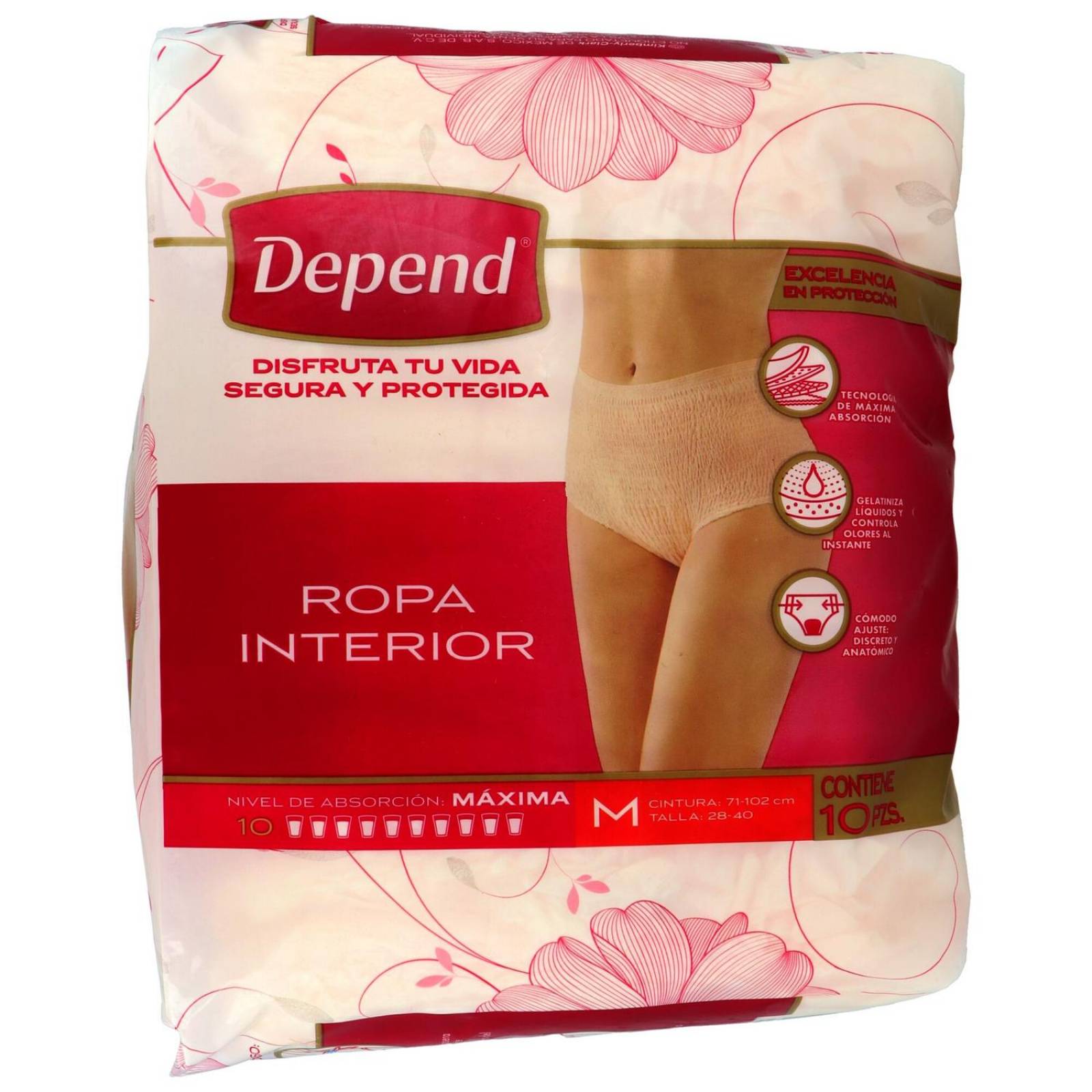 Depend Ropa Interior Mujer Mediano Talla 28-40 Empaque Con 10 Piezas 