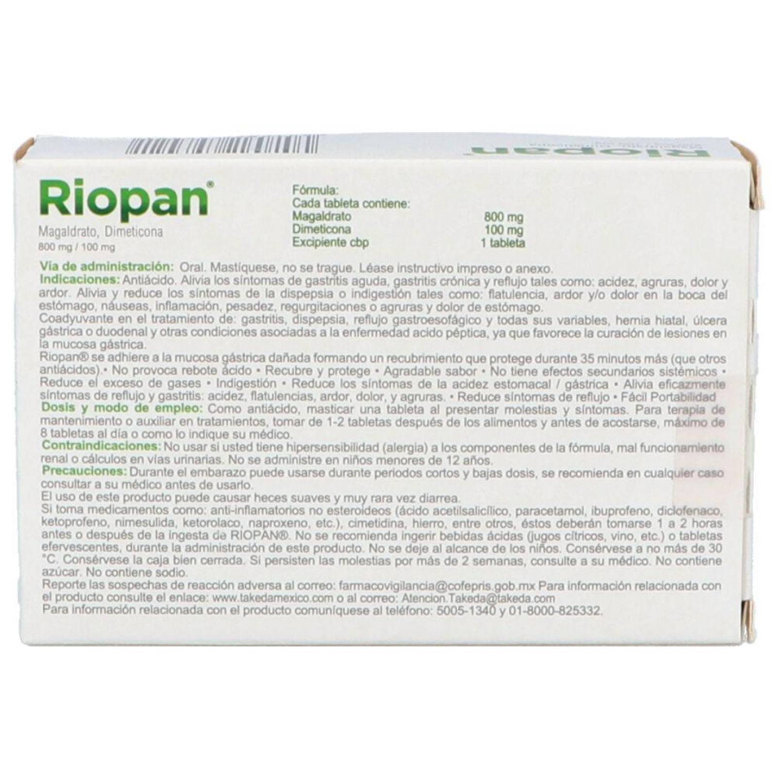 Riopan 800 Mg / 100 Mg Caja Con 24 Tabletas Masticables 