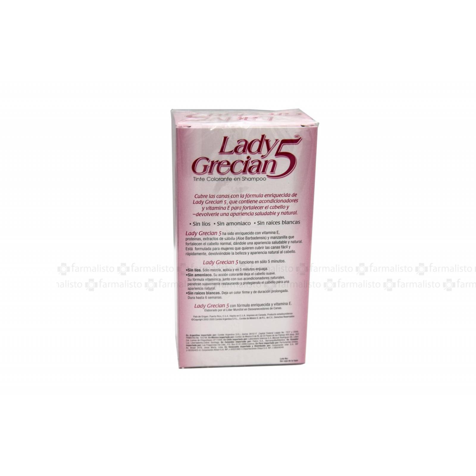Lady Grecian 5 Tinte En Shampoo Cabello Normal Caja Con Frasco Con 120 mL 