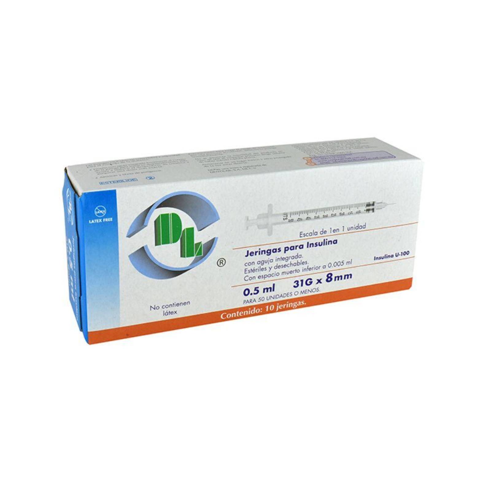 Jeringa Desechable Caja Con 10 Piezas 0.5 mL Con Aguja 31g x8mm 