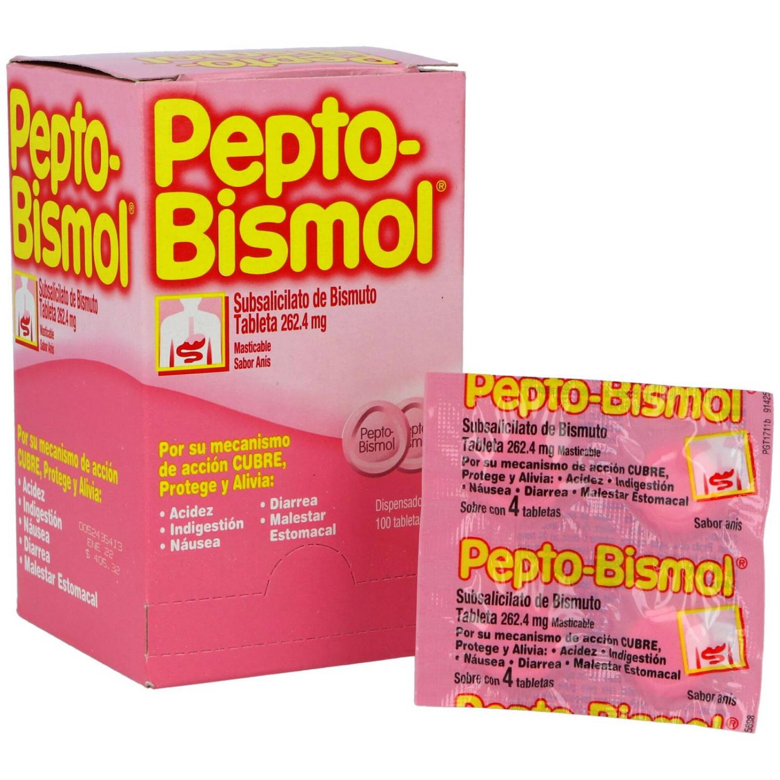 Pepto Bismol 262 mg Caja Con 100 Tabletas Masticables 