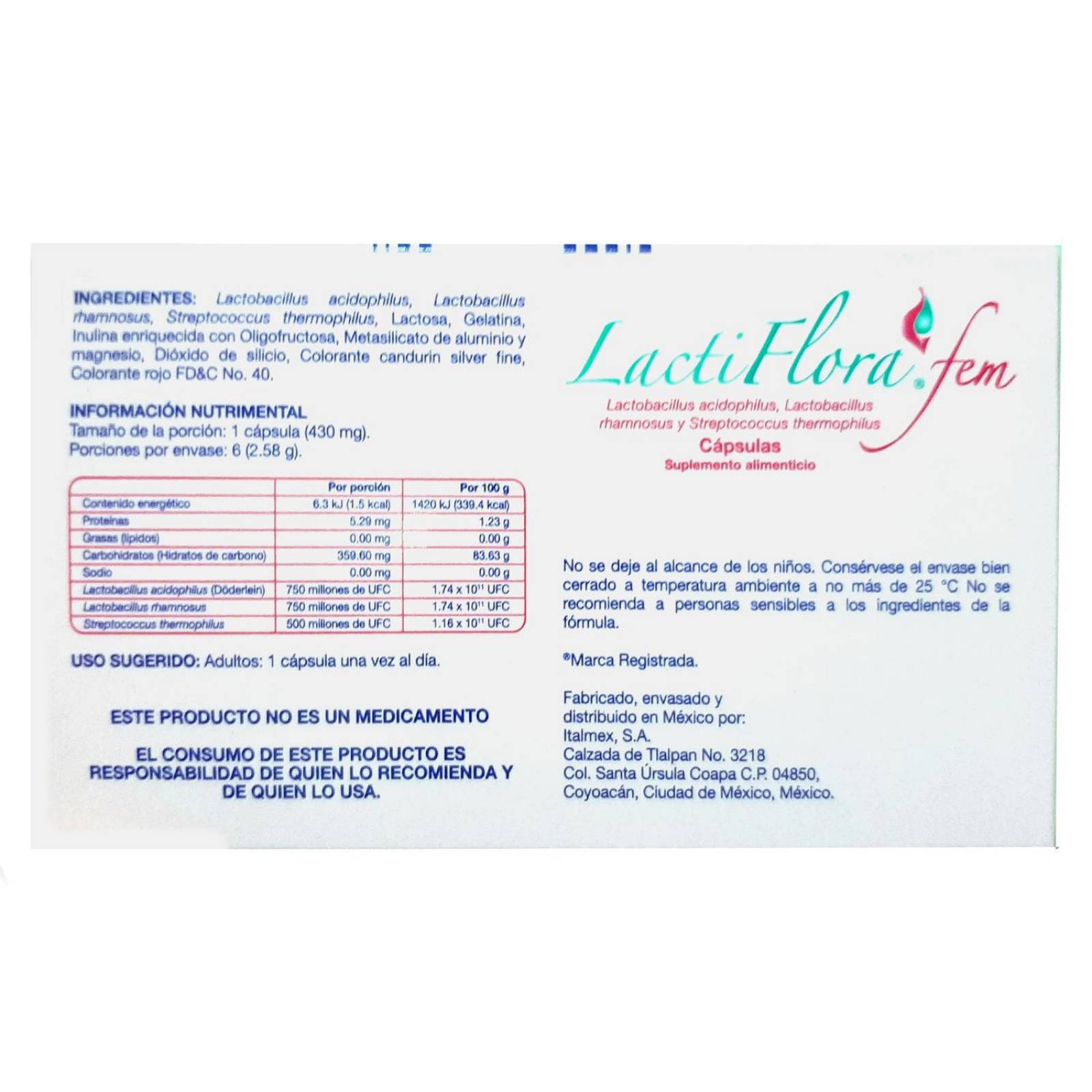 LactiFlora Fem 430 mg Caja Con 6 Cápsulas 
