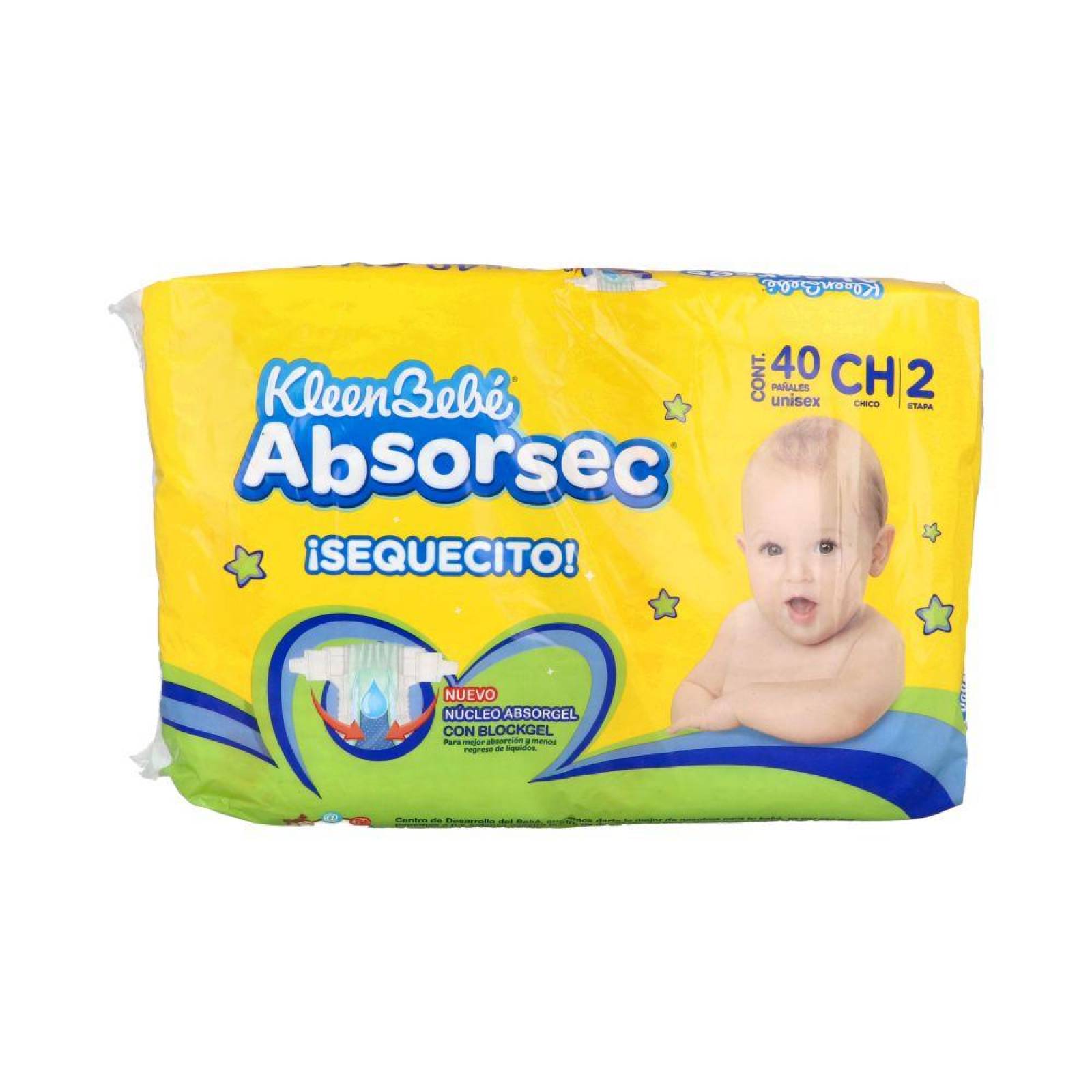 Kleen Bebe Absorsec Unisex Chico Etapa 2 Con 40 Pañales 