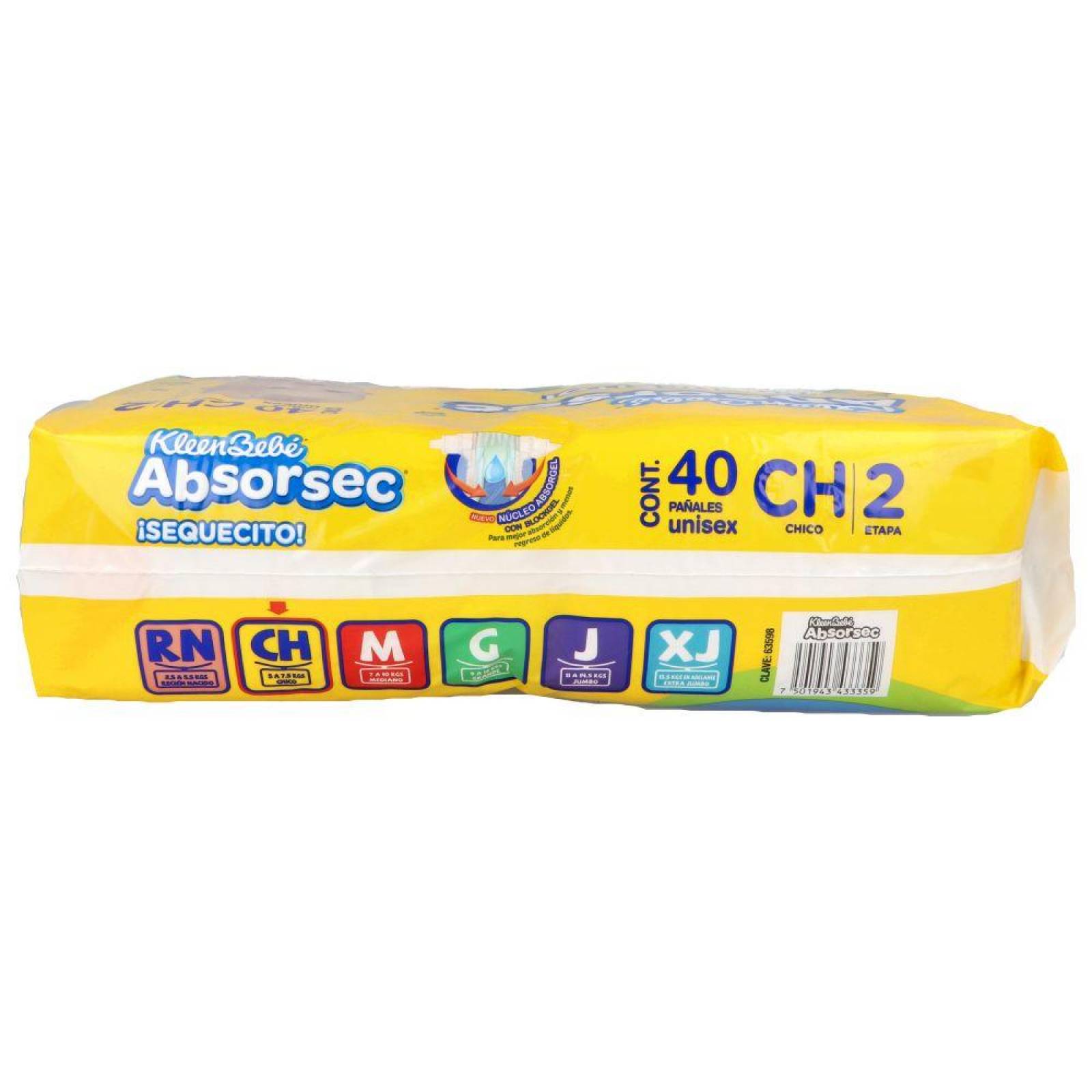 Kleen Bebe Absorsec Unisex Chico Etapa 2 Con 40 Pañales 