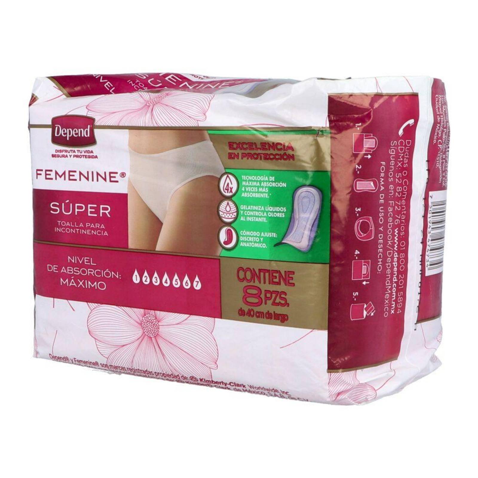 DEPEND POISE FEMENINE ANATÓMICA SÚPER PAQUETE CON 12 TOALLAS FEMENINAS 