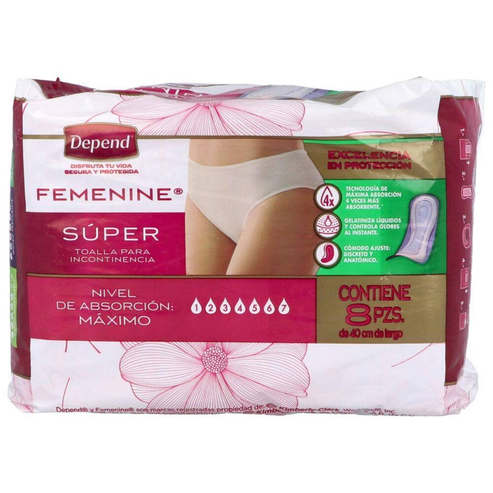 DEPEND POISE FEMENINE ANATÓMICA SÚPER PAQUETE CON 12 TOALLAS FEMENINAS 