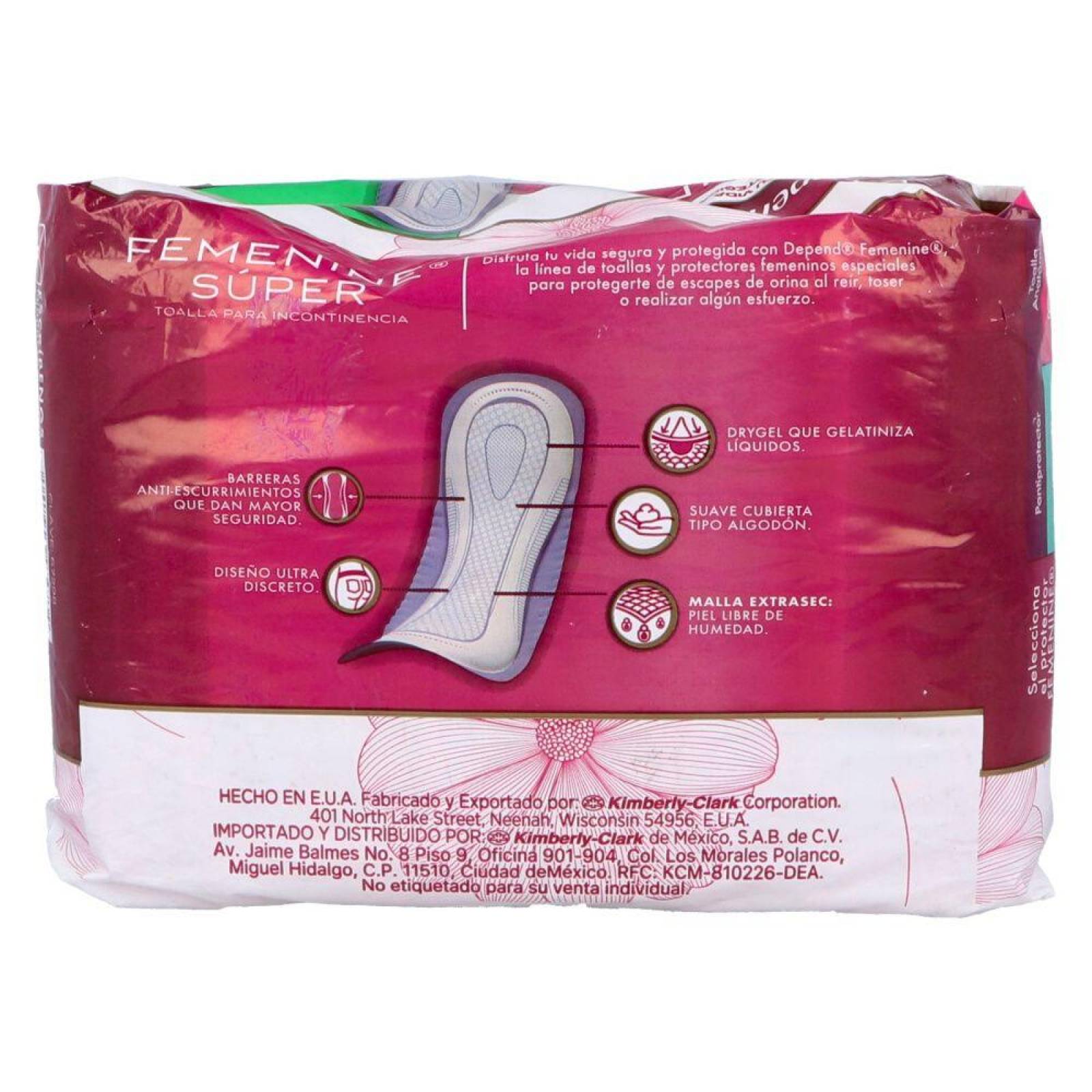 DEPEND POISE FEMENINE ANATÓMICA SÚPER PAQUETE CON 12 TOALLAS FEMENINAS 