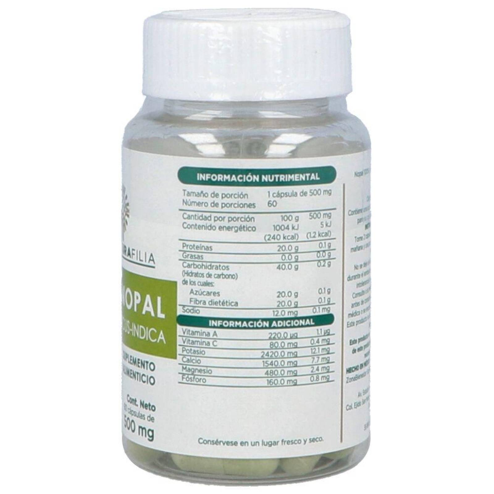 Nopal Bote Con 60 Cápsulas De 500 Mg 