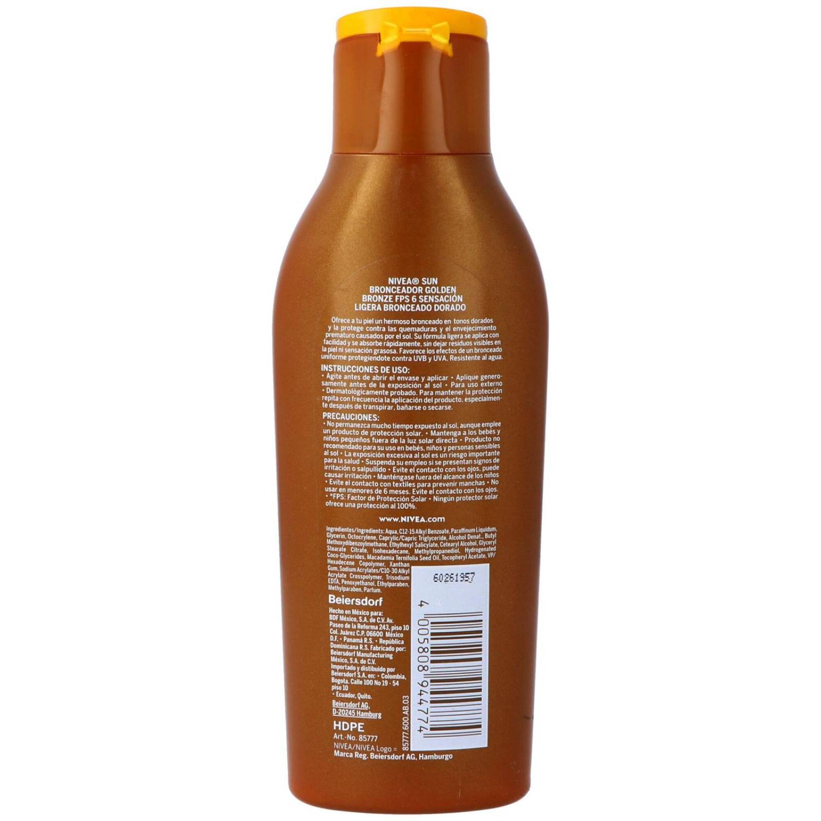 Bronceador Nivea Golden Bronze Resistente Al Agua Frasco Con 200 Ml 