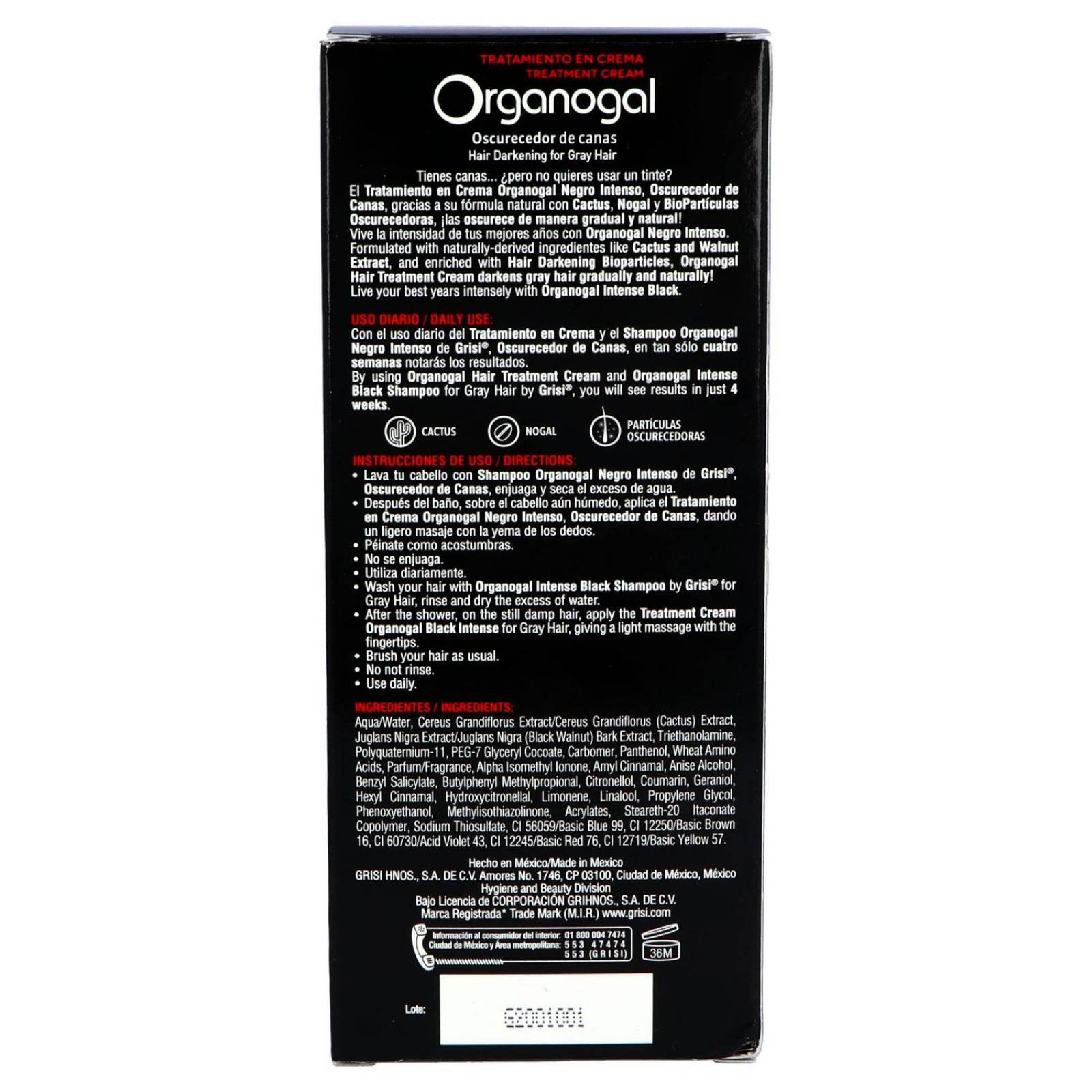 Tratamiento En Crema Organogal Oscurecedor De Canas Caja Con Frasco Con 130 mL 