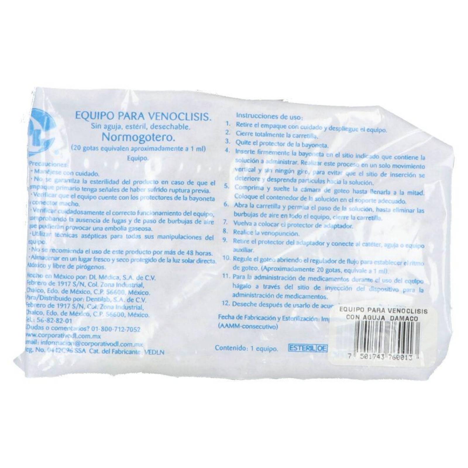 Equipo Venoclisis Empaque Con 1 Pieza 