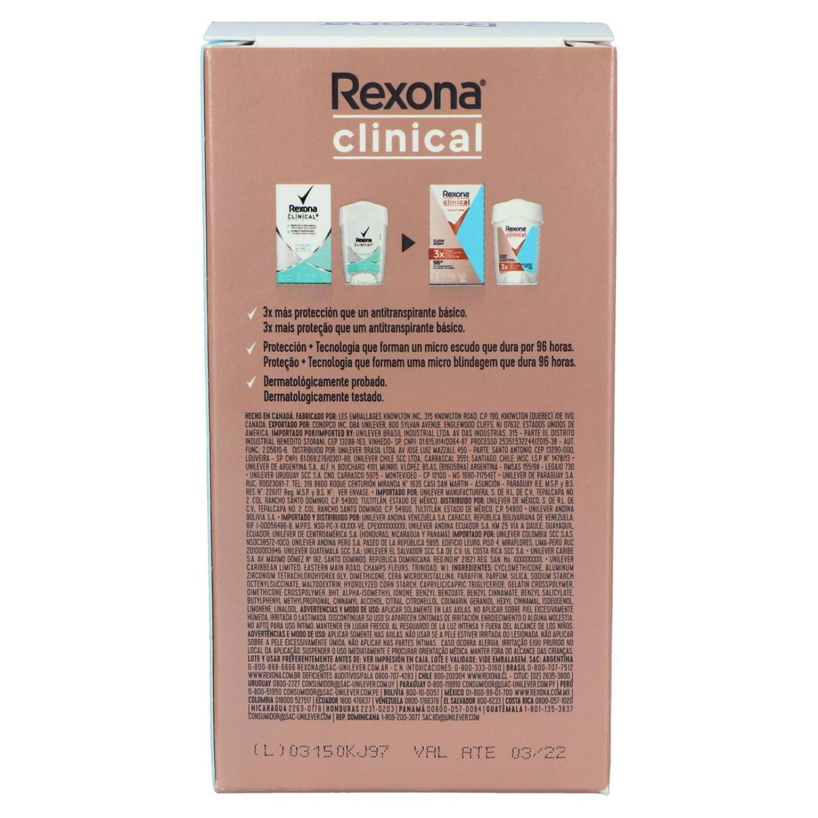 Antitranspirante En Crema Rexona Clinical Caja Con Envase Con 48 g 
