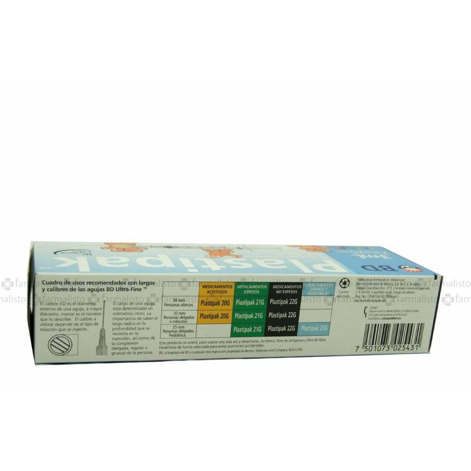 Plastipak Jeringas Infantil 3 mL Caja Con 5 Piezas 