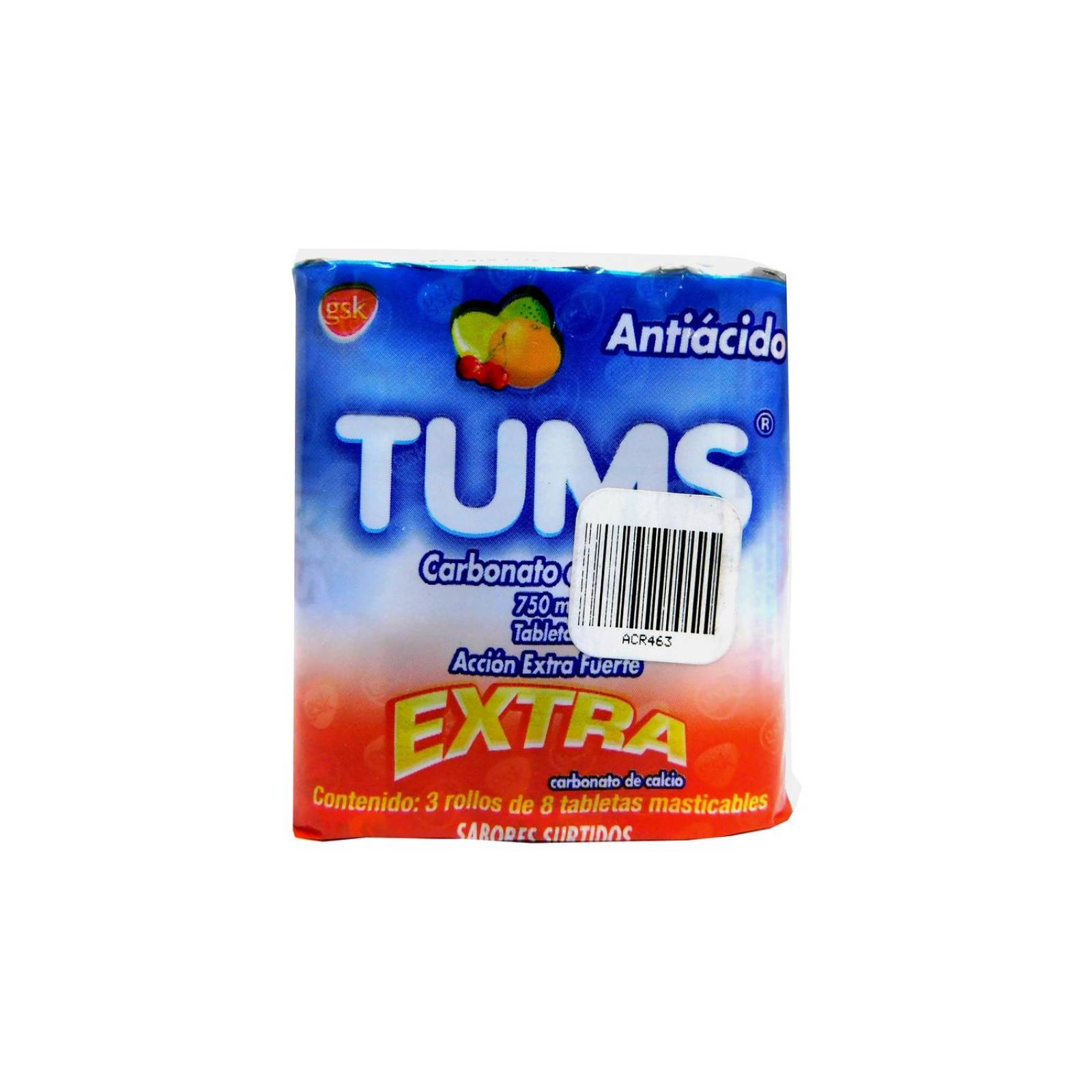 Tums Extra 750 mg Empaque Con 3 Rollos De 8 Tabletas Masticables 