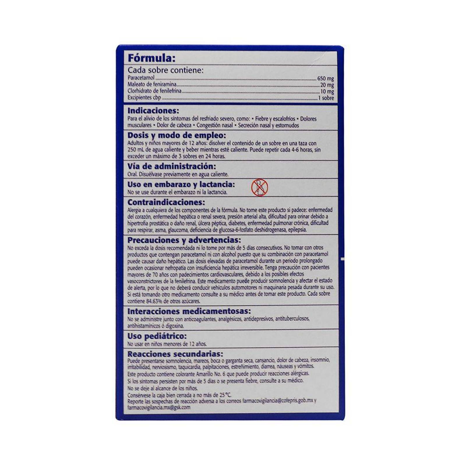 Theraflu Exthegran 650 mg/20 mg/10 mg Caja Con 6 Sobres 