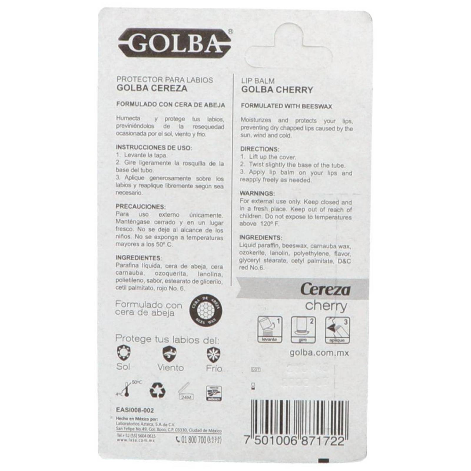 Golba Protector Para Labios Sabor Cereza Tubo De 4.6 g 