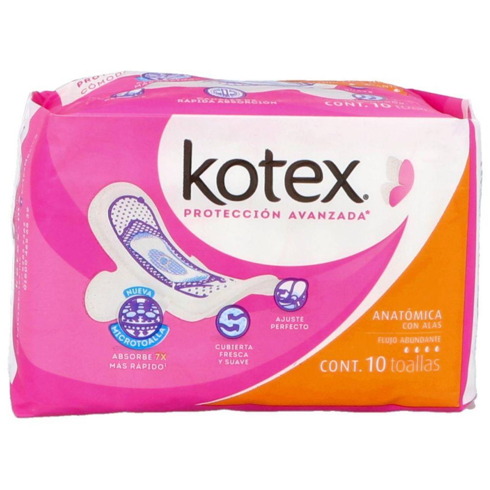 Kotex Anatómica Con Alas Flujo Abundante Empaque Con 10 Toallas 