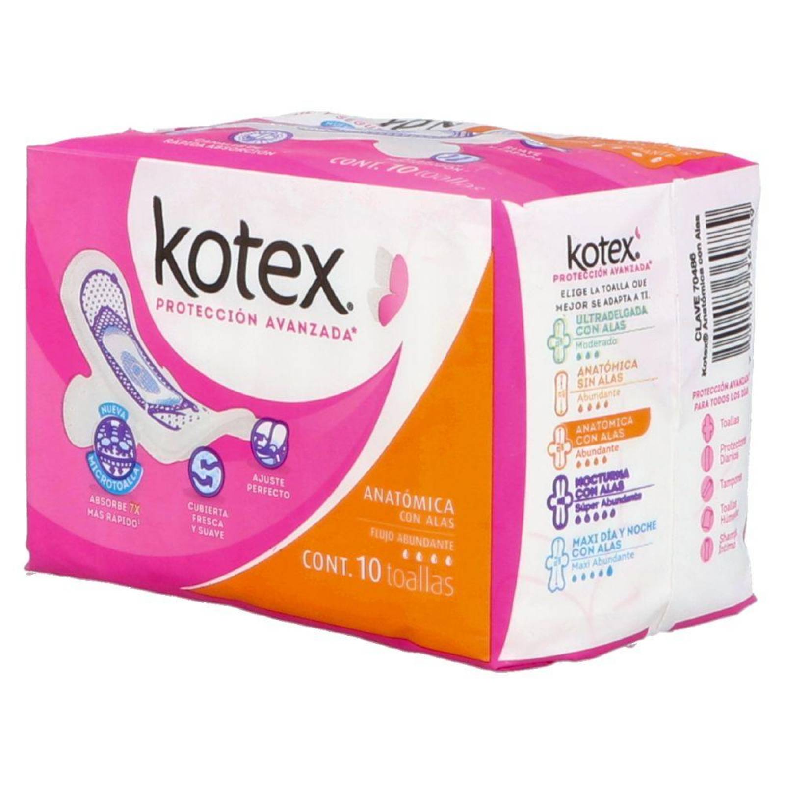 Kotex Anatómica Con Alas Flujo Abundante Empaque Con 10 Toallas 