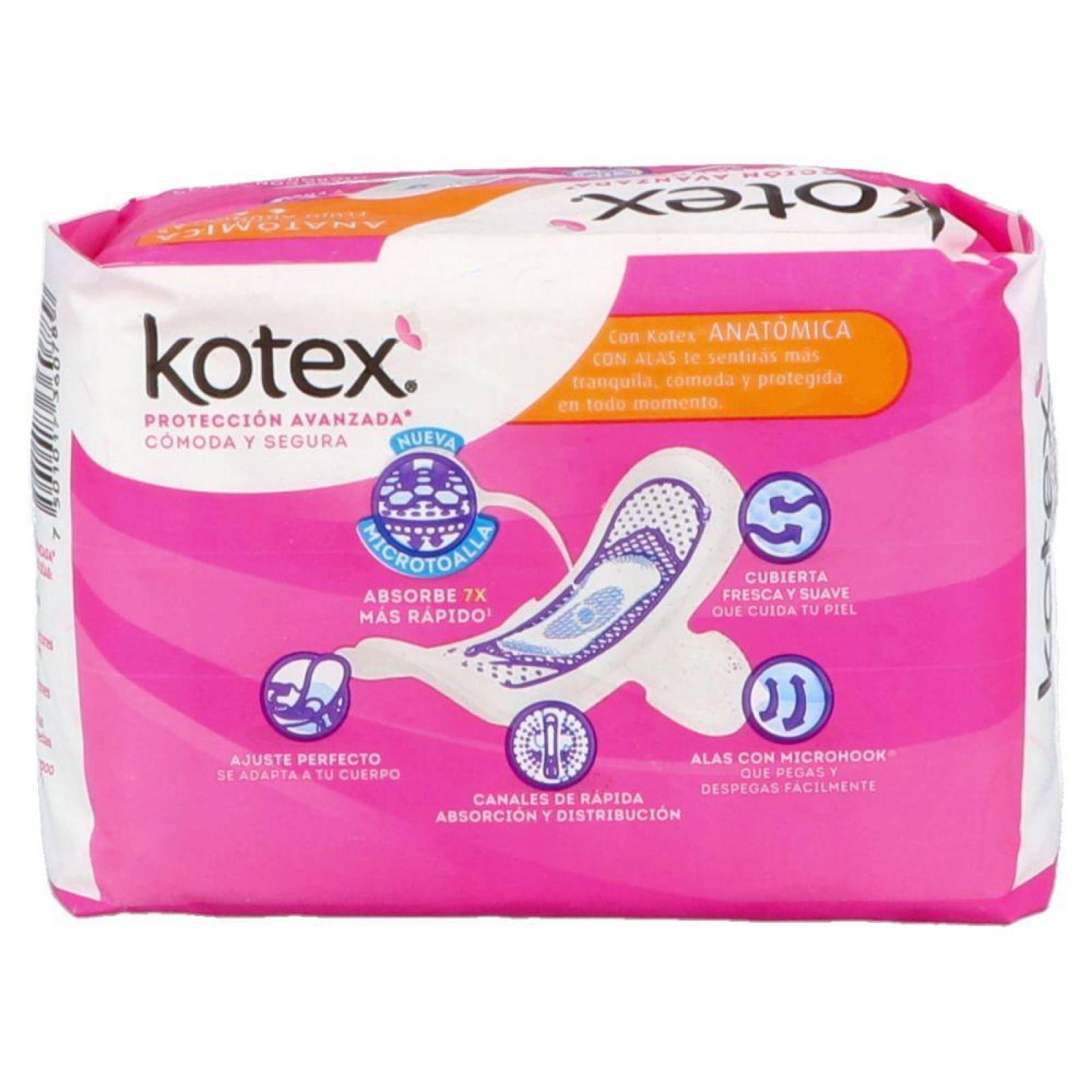 Kotex Anatómica Con Alas Flujo Abundante Empaque Con 10 Toallas 