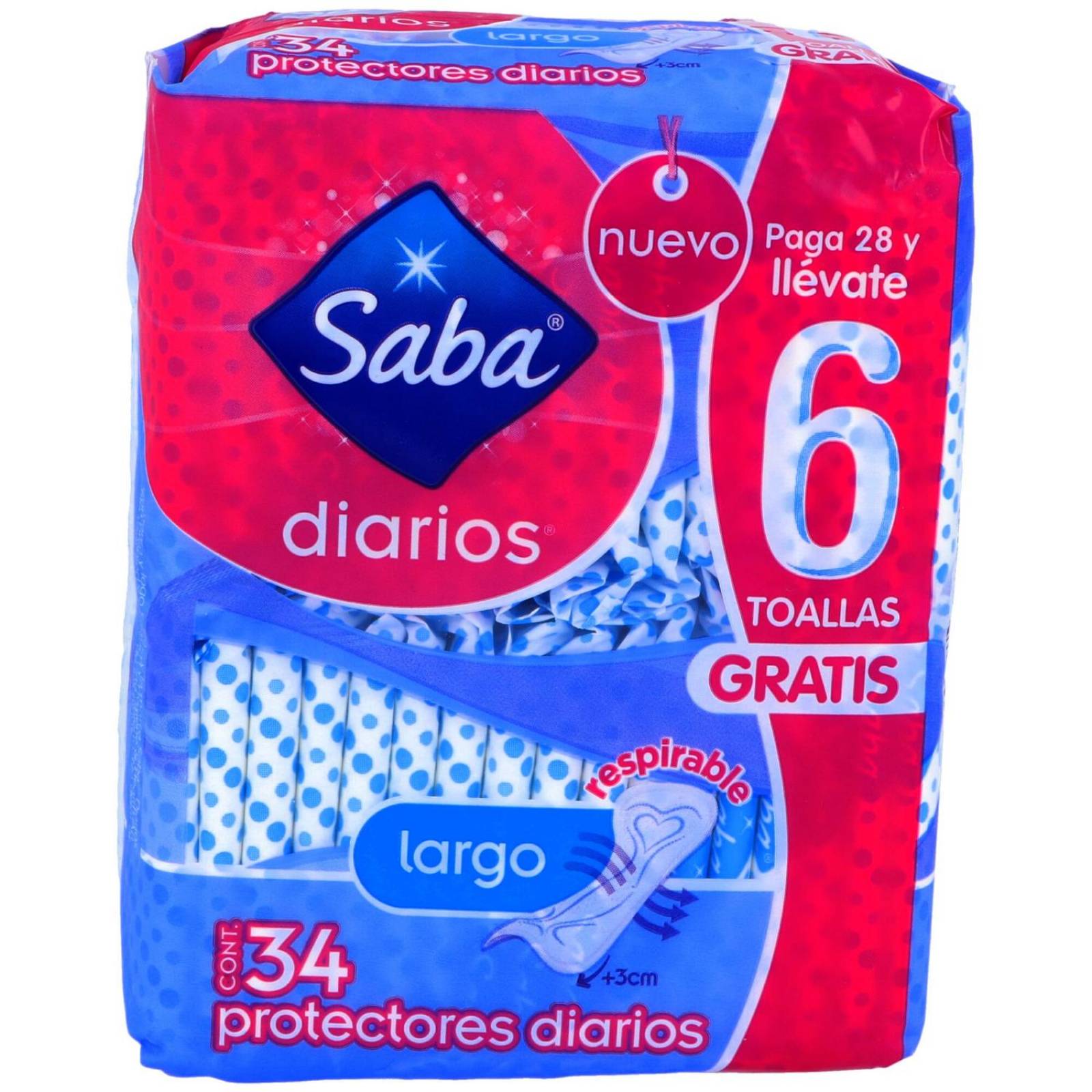 Protectores Diarios Saba Largo Paquete Con 28 Piezas 
