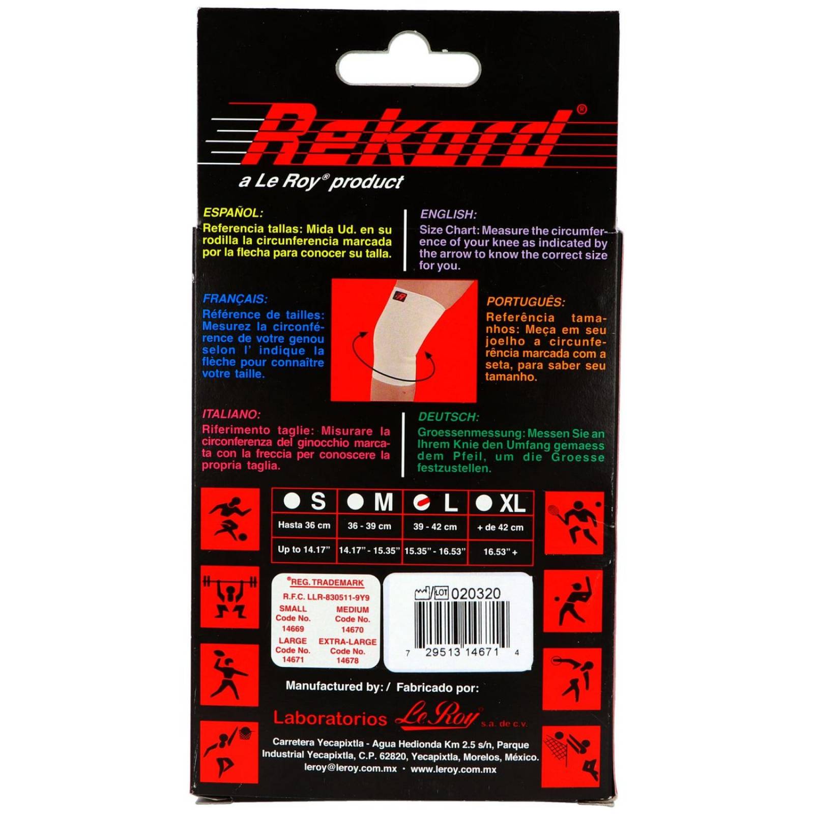 Rodillera Elastica Rekord Caja Con 1 Pieza 