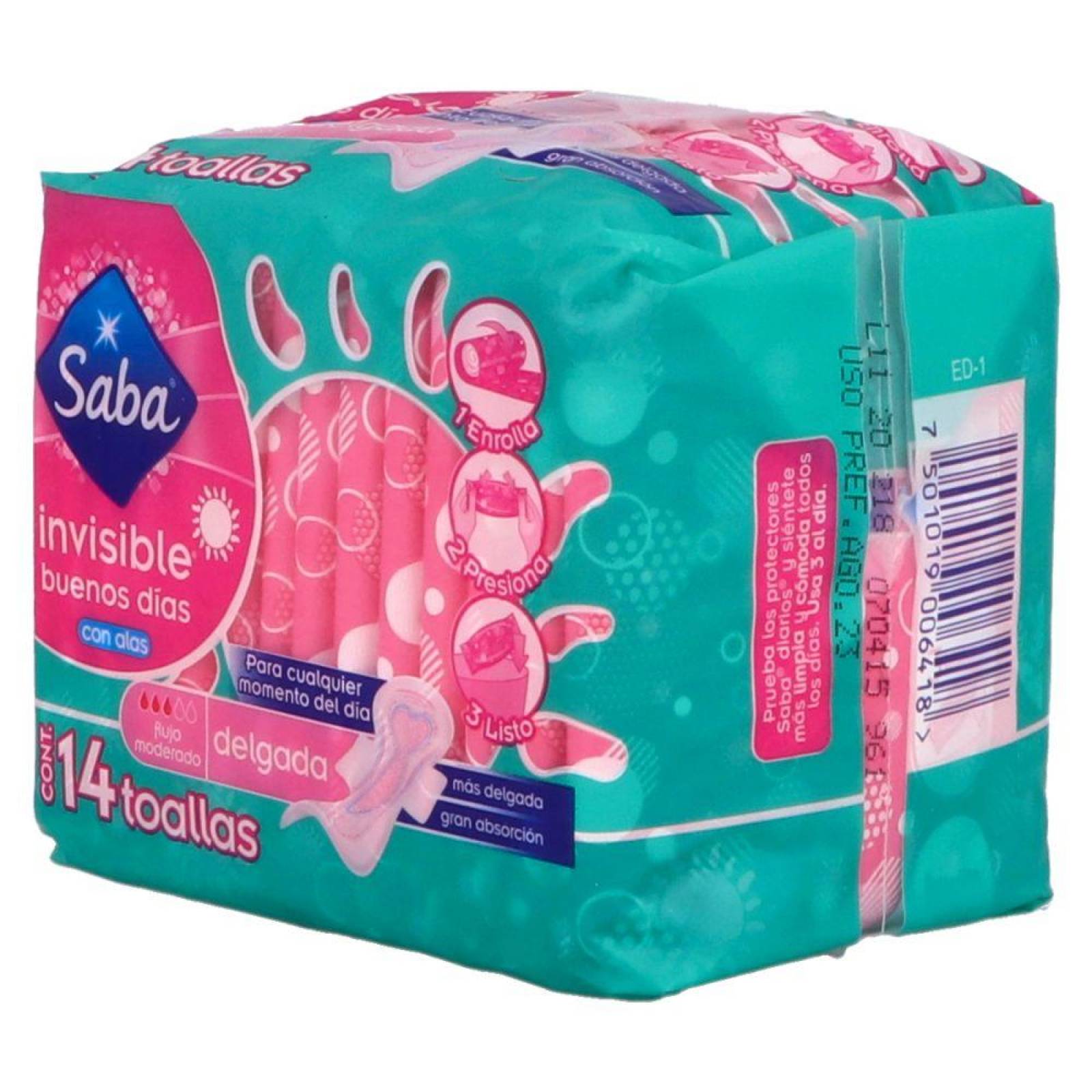 Saba Invisible Con Alas Paquete Con 14 Toallas Delgada 