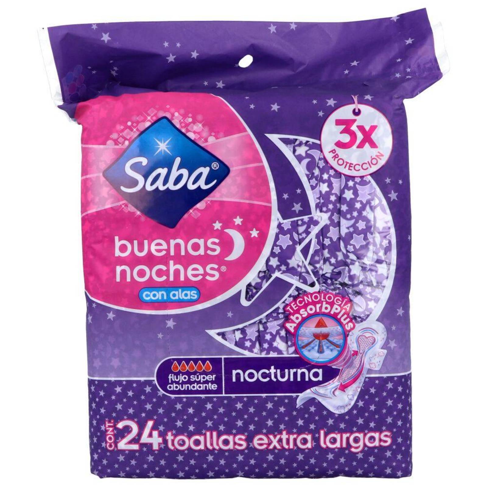 SABA BUENAS NOCHES CON ALAS PAQUETE CON 24 TOALLAS - NOCTURNA 