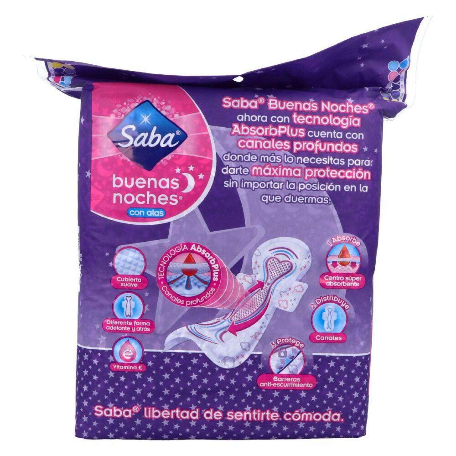 SABA BUENAS NOCHES CON ALAS PAQUETE CON 24 TOALLAS - NOCTURNA 