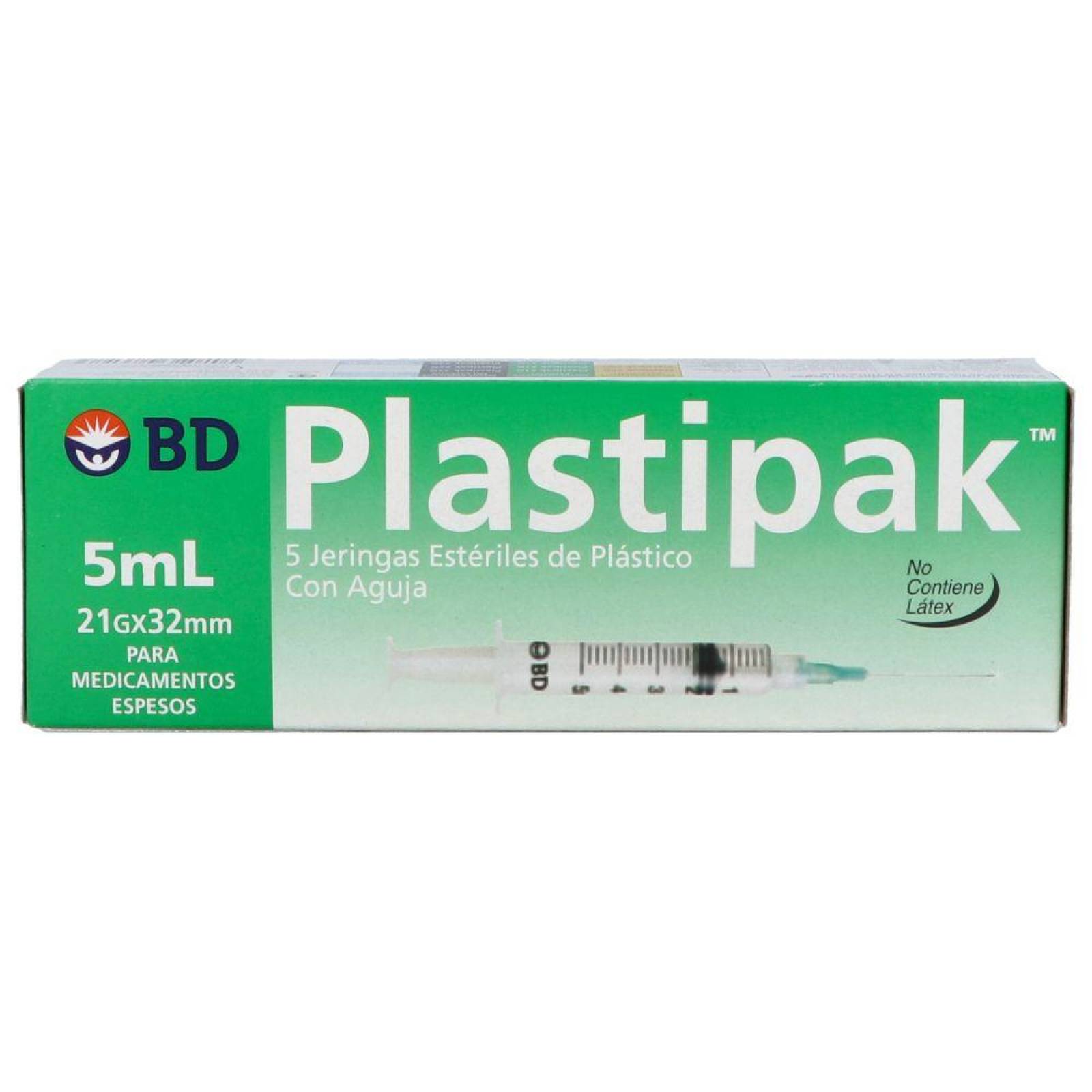 BD Plastipak Caja Con 5 Jeringas Estériles De 5 mL 21gX32mm 