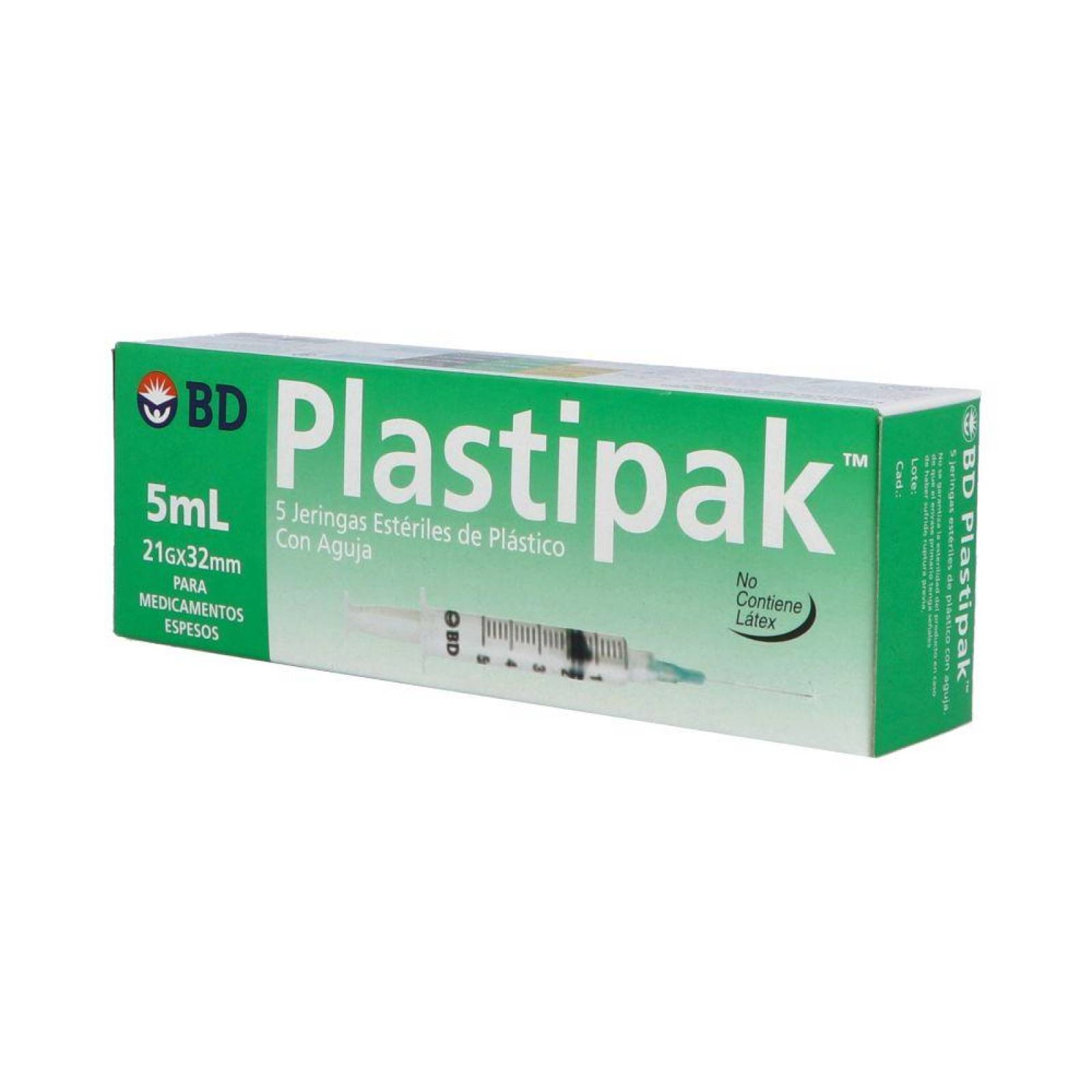 BD Plastipak Caja Con 5 Jeringas Estériles De 5 mL 21gX32mm 